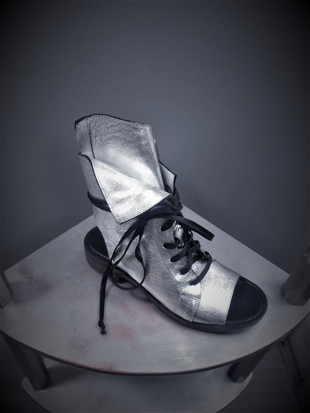 Silver Asymmetric Sandals, Extravagant Sandals, Steampunk Shoes, Gothic Sandals, Silver Leather Sandals, Handmade Shoes