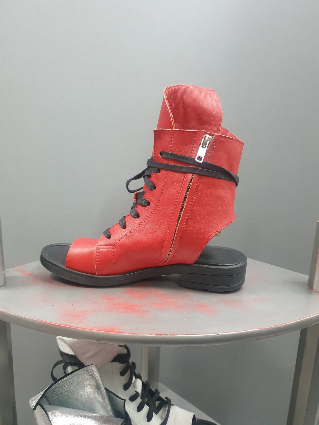 Red Asymmetric Sandals, Extravagant Sandals, Steampunk Shoes, Gothic Sandals, Red Leather Sandals, Handmade Shoes