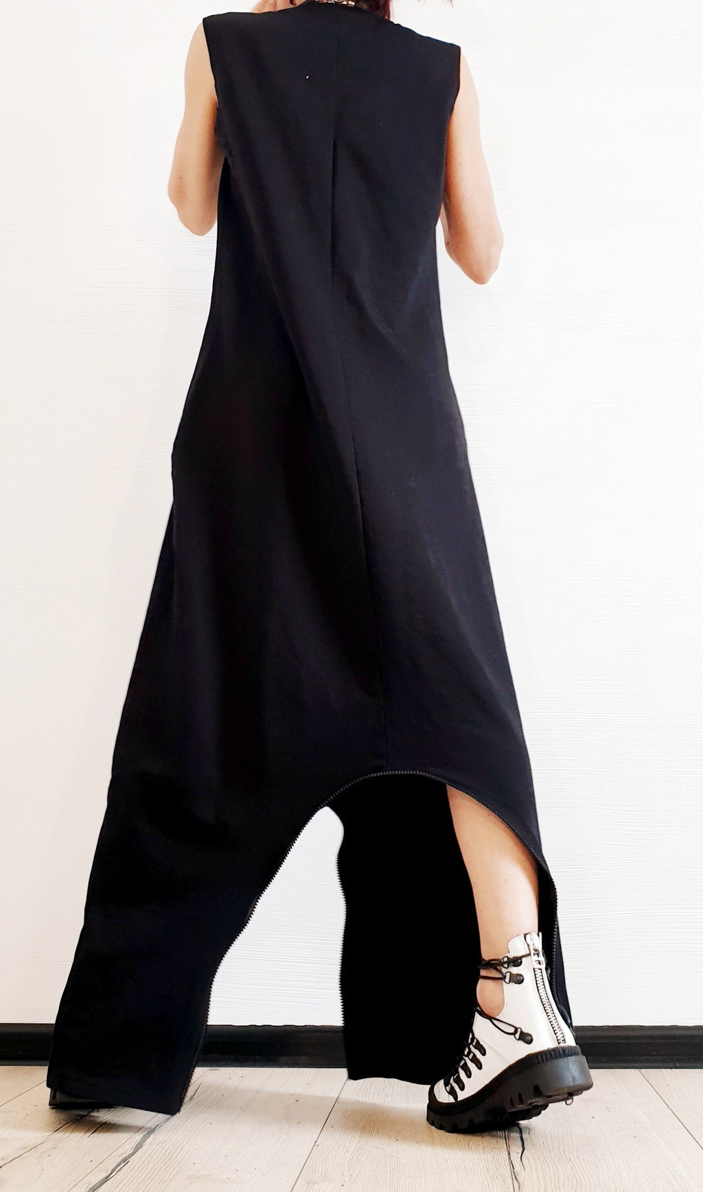 Black Harem Jumpsuit Dress, Asymmetric Loose Jumpsuit Dress, Extravagant Jumpsuit Dress, Plus Size Clothing, Women Overall