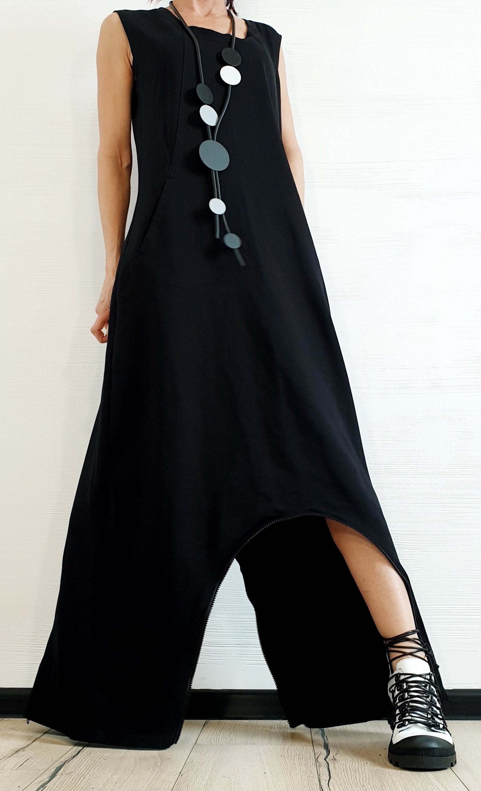 Black Harem Jumpsuit Dress, Asymmetric Loose Jumpsuit Dress, Extravagant Jumpsuit Dress, Plus Size Clothing, Women Overall