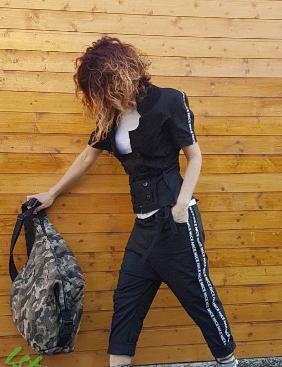 Extravagant Women Black Set, Women Harem Pants, Gothic Costume, Cocktail Women Set, Avant Garde Costume