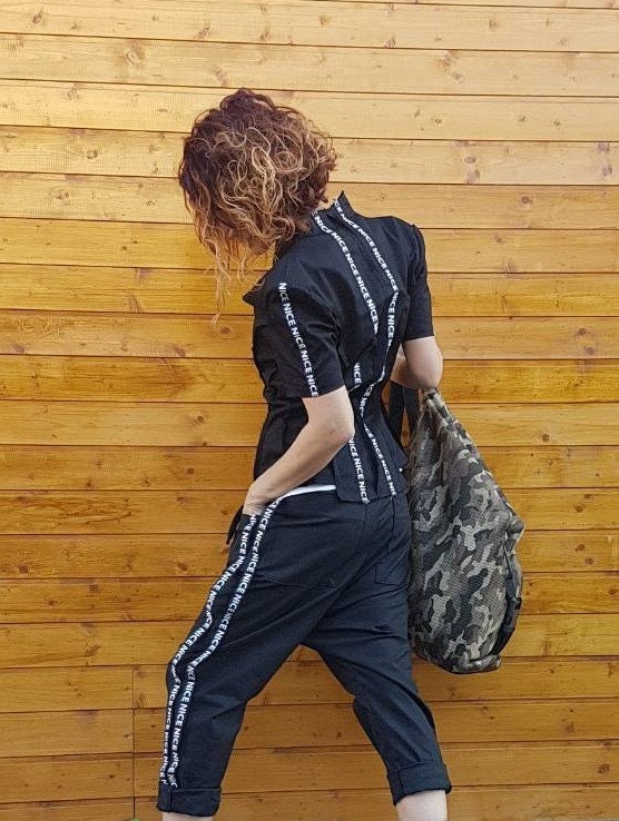 Extravagant Women Black Set, Women Harem Pants, Gothic Costume, Cocktail Women Set, Avant Garde Costume