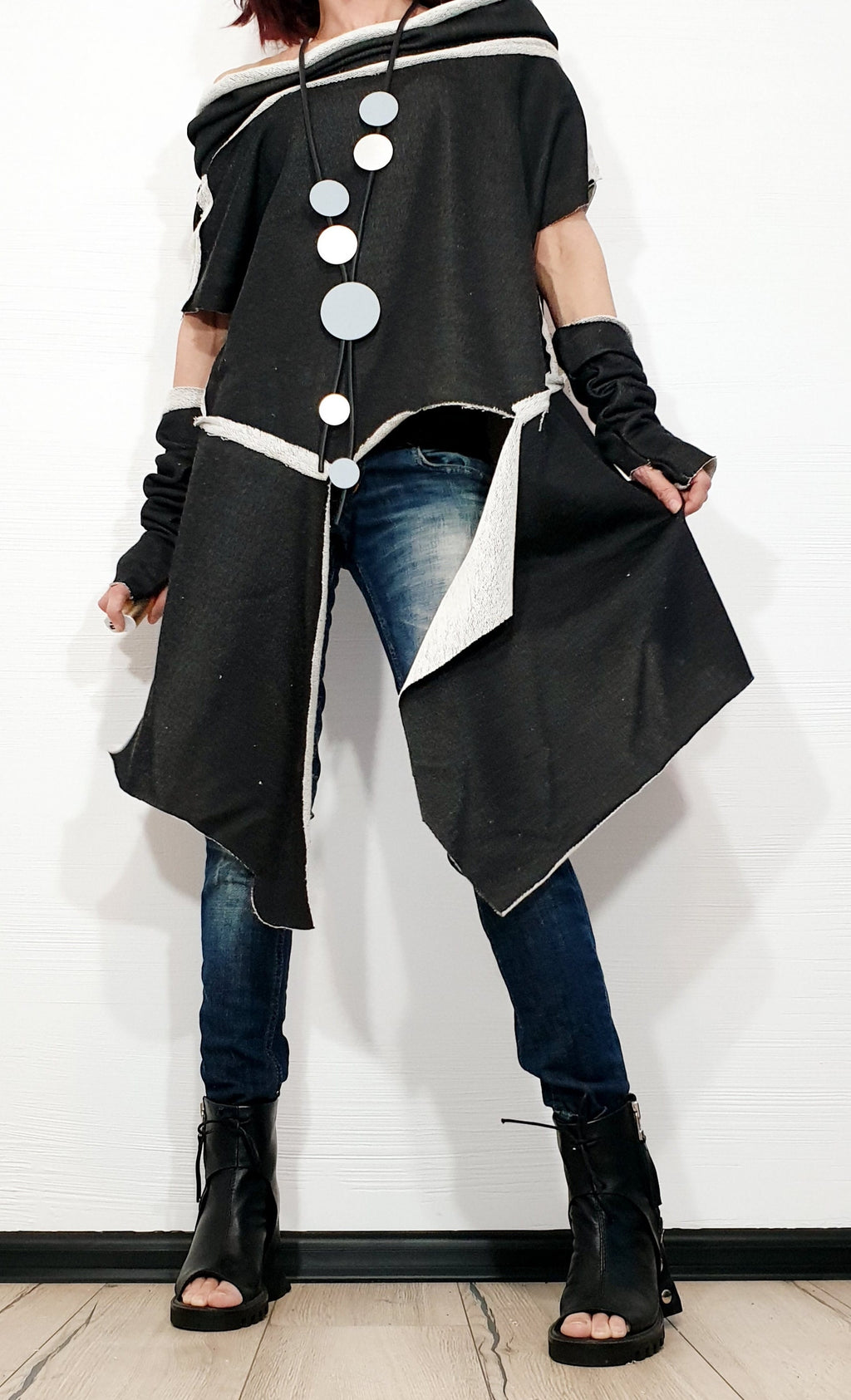 One Shoulder Blouse, Extravagant Tunic, Asymmetric Tunic, Tunic Separate Sleeves, Loose Tunic