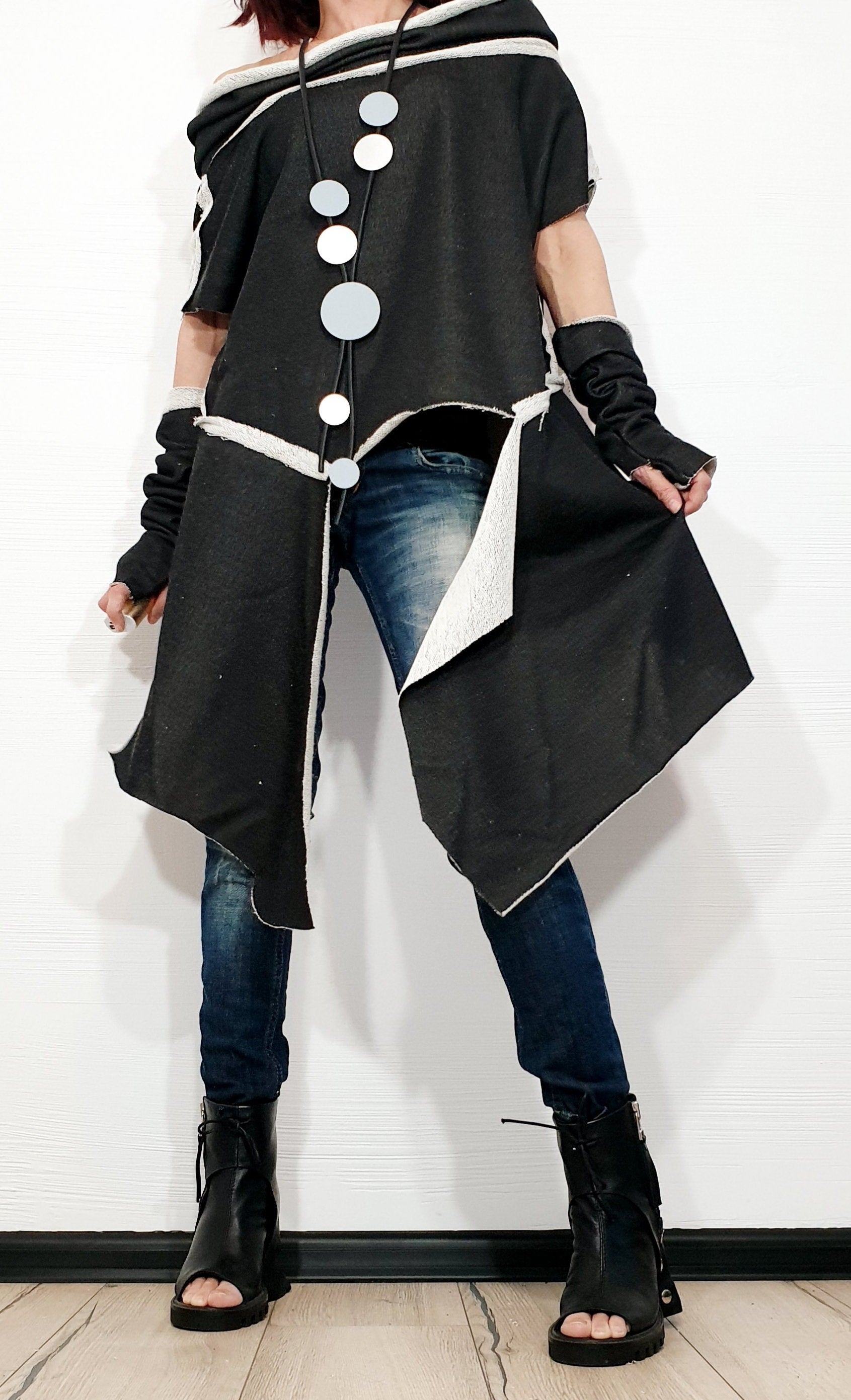 One Shoulder Blouse, Extravagant Tunic, Asymmetric Tunic, Tunic Separate Sleeves, Loose Tunic