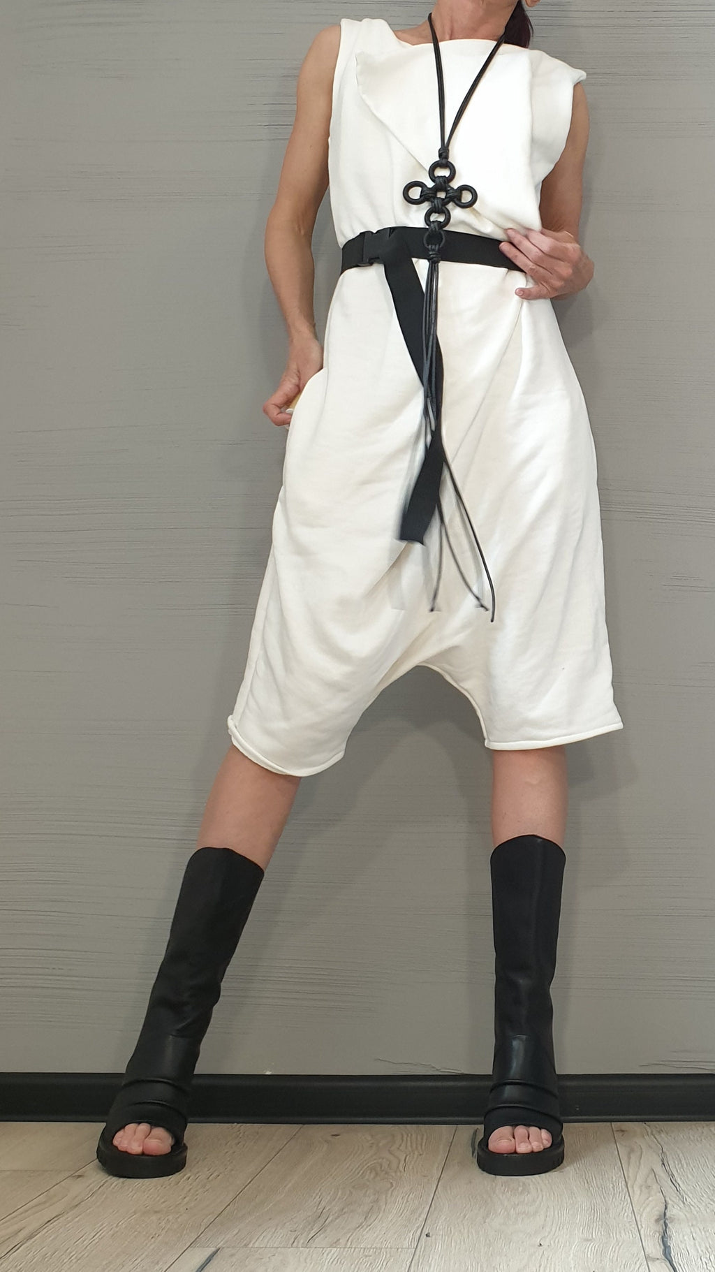 Asymmetric Harem Jumpsuit,Extravagant Cotton Loose Jumpsuit, Designer Jumpsuit, Short Women Overall, Open Back Jumpsuit, Gothic Jumpsuit