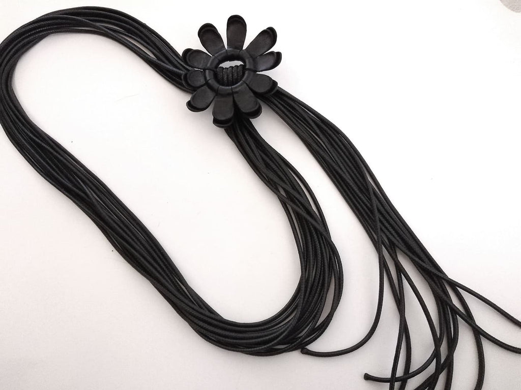 Black Leather Flower Necklace, Extravagant Long Leather Necklace, HandMade,Christmas gift for her, Avant Garde Necklace