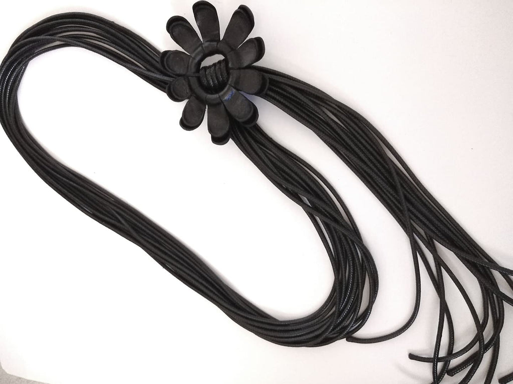 Black Leather Flower Necklace, Extravagant Long Leather Necklace, HandMade,Christmas gift for her, Avant Garde Necklace