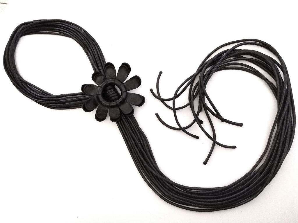 Black Leather Flower Necklace, Extravagant Long Leather Necklace, HandMade,Christmas gift for her, Avant Garde Necklace