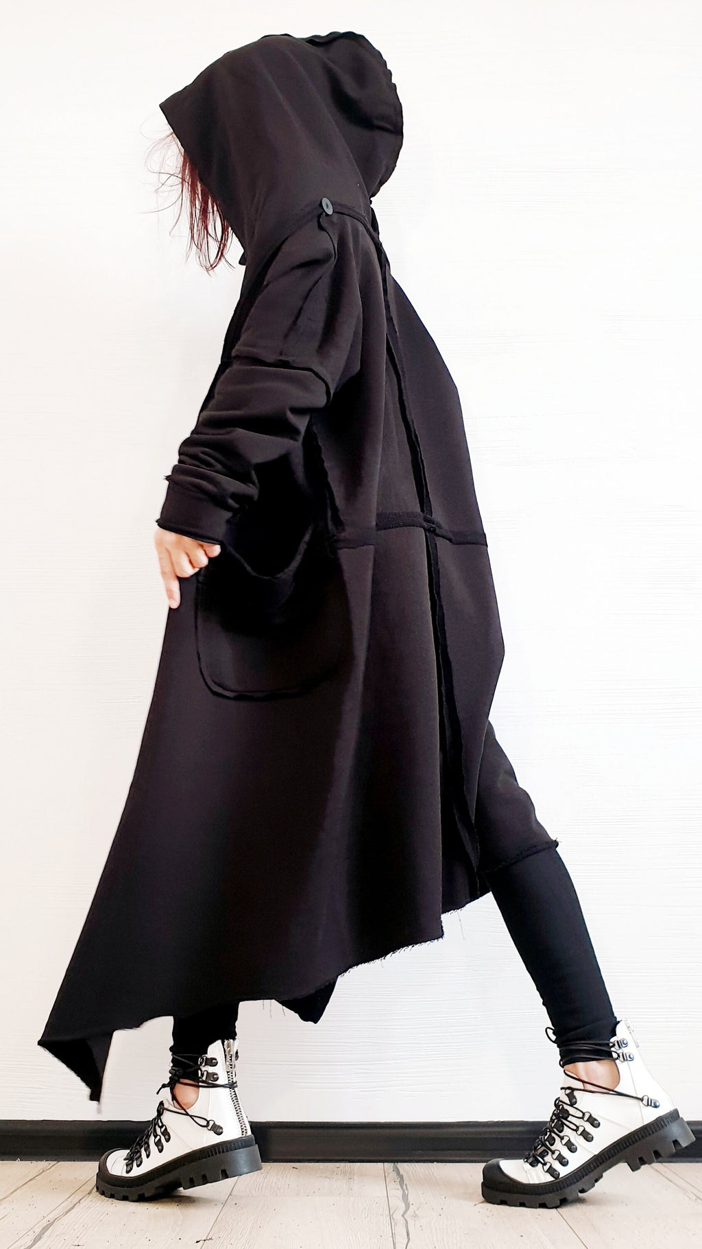 Extravagant Cotton Vest, Hooded Vest, Plus Size Clothing, Long Vest, Gothic Vest, Asymmetric Black Vest