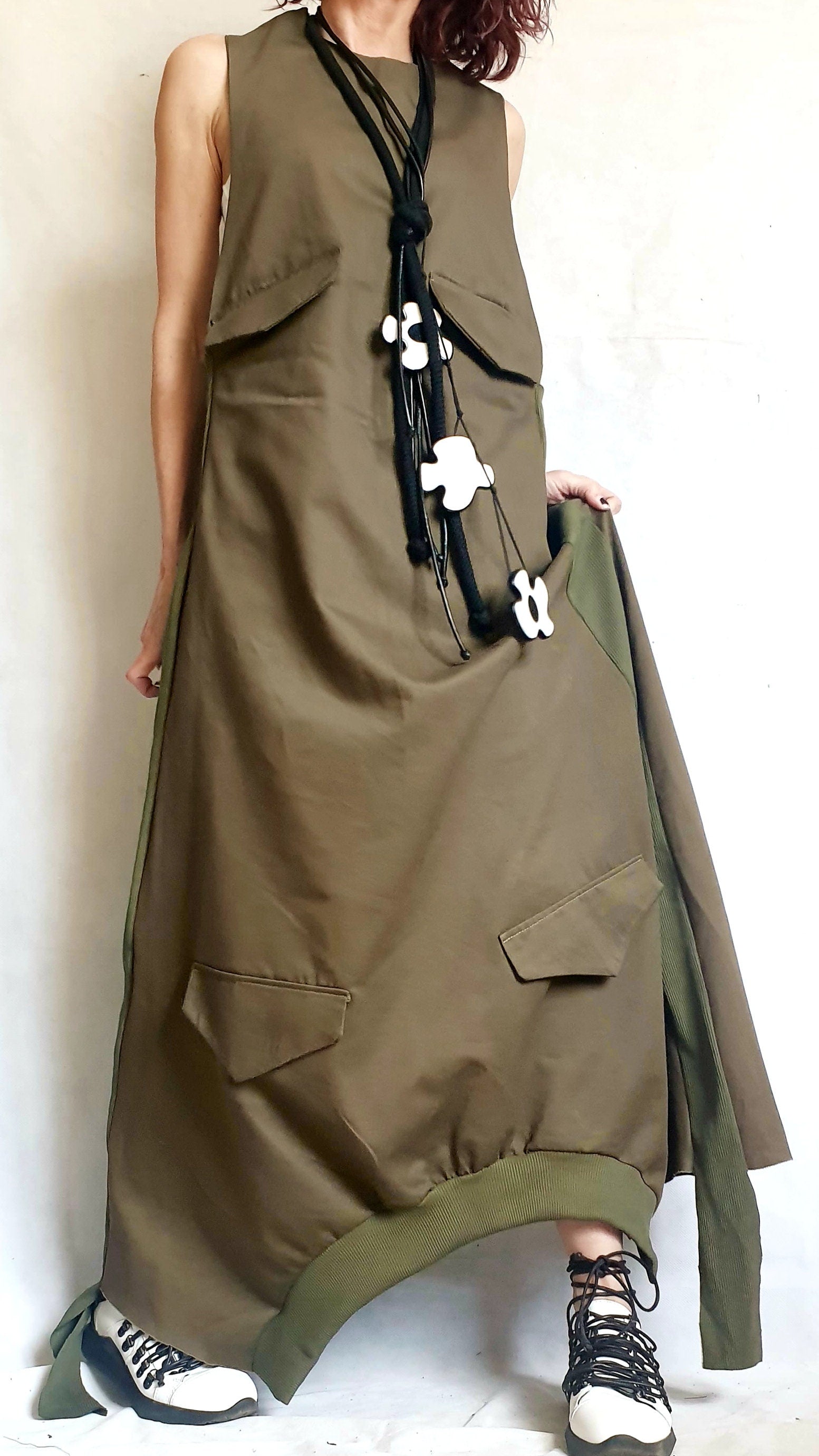 Blue Deconstructed Dress, Long Loose Dress, Pockets Dress, Asymmetric Dress, Gothic Dress, Extravagant Dress, Sleeveless Dress