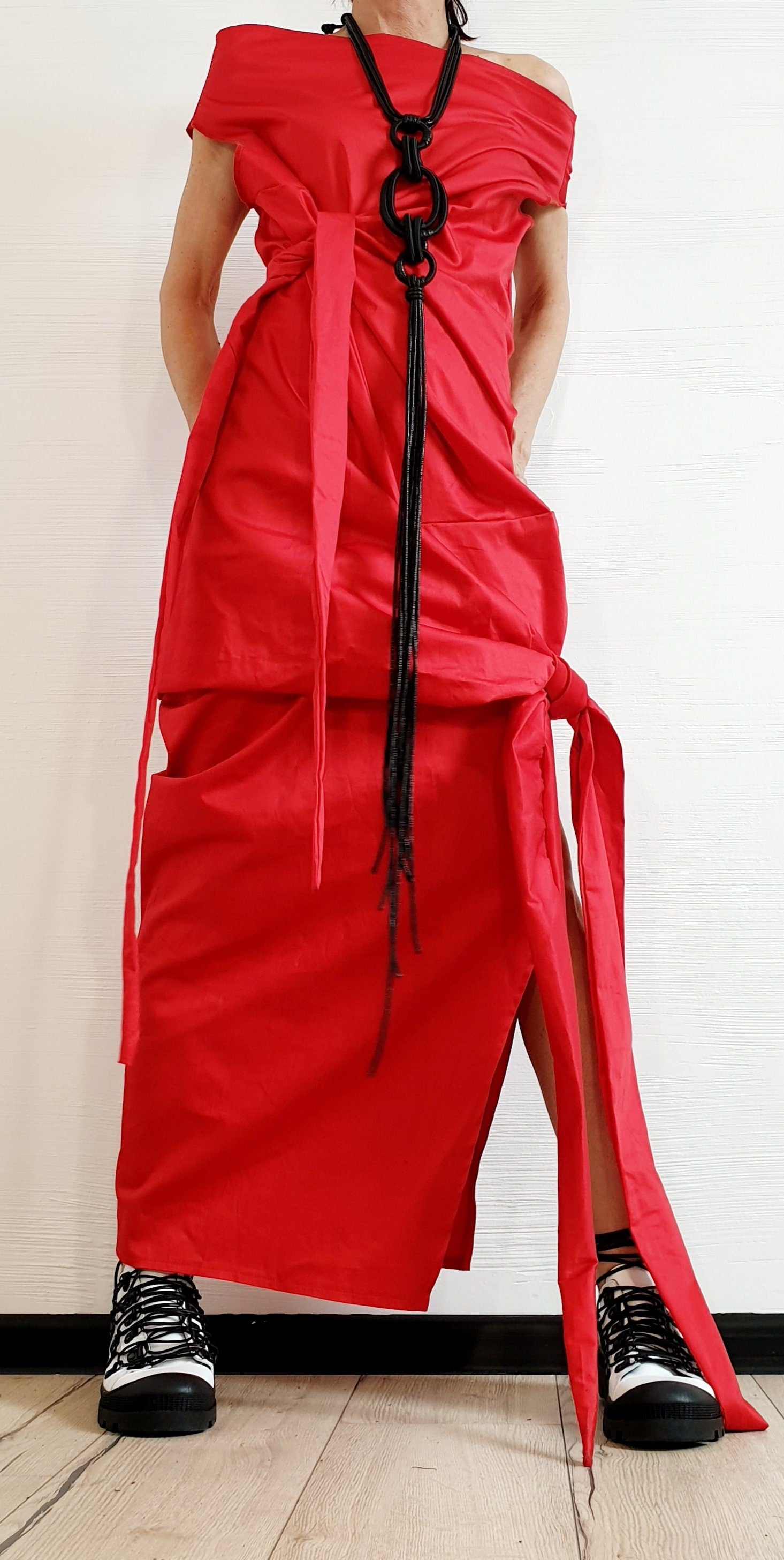 Red Extravagant Dress, Asymmetric Long Dress, Plus Size Clothing, Maxi Dress, Sleeveless Dress, One Shoulder Dress, Cocktail Dress