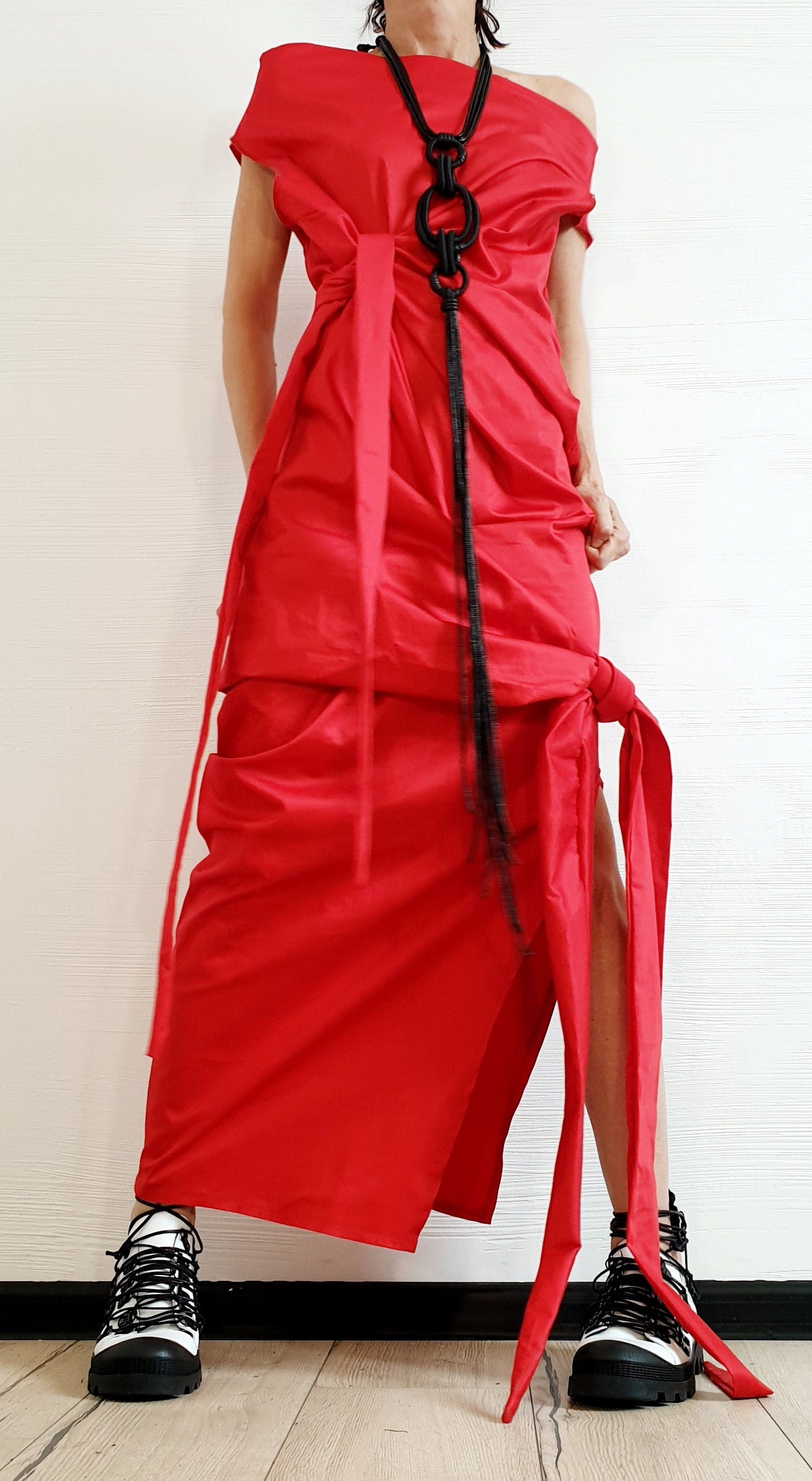 Red Extravagant Dress, Asymmetric Long Dress, Plus Size Clothing, Maxi Dress, Sleeveless Dress, One Shoulder Dress, Cocktail Dress
