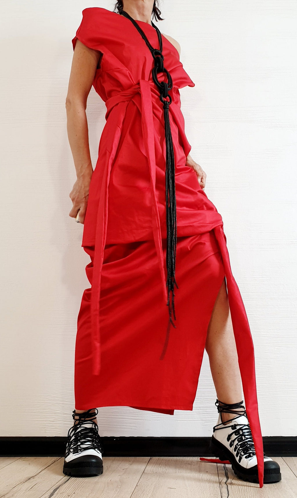 Red Extravagant Dress, Asymmetric Long Dress, Plus Size Clothing, Maxi Dress, Sleeveless Dress, One Shoulder Dress, Cocktail Dress