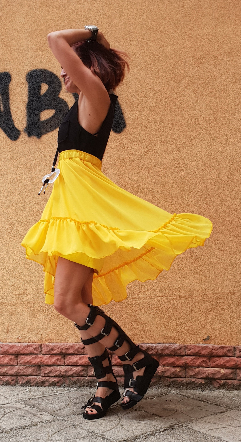 Extravagant Dress, Asymmetric Dress, Cotton with Chiffon, Plus Size Clothing, Tutu Dress, Sleeveless Dress, Cross Back Dress, Sexy Dress