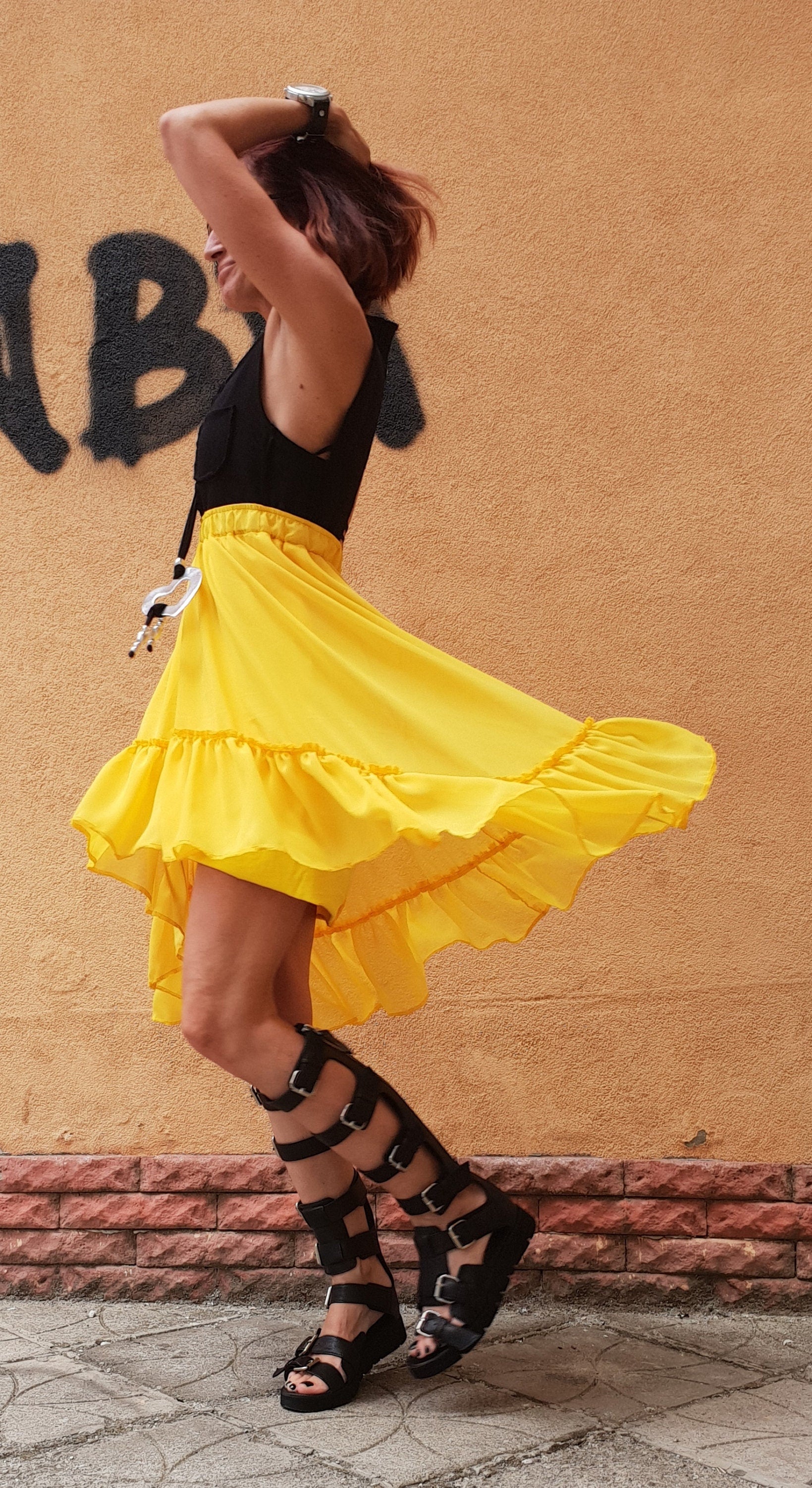 Extravagant Dress, Asymmetric Dress, Cotton with Chiffon, Plus Size Clothing, Tutu Dress, Sleeveless Dress, Cross Back Dress, Sexy Dress