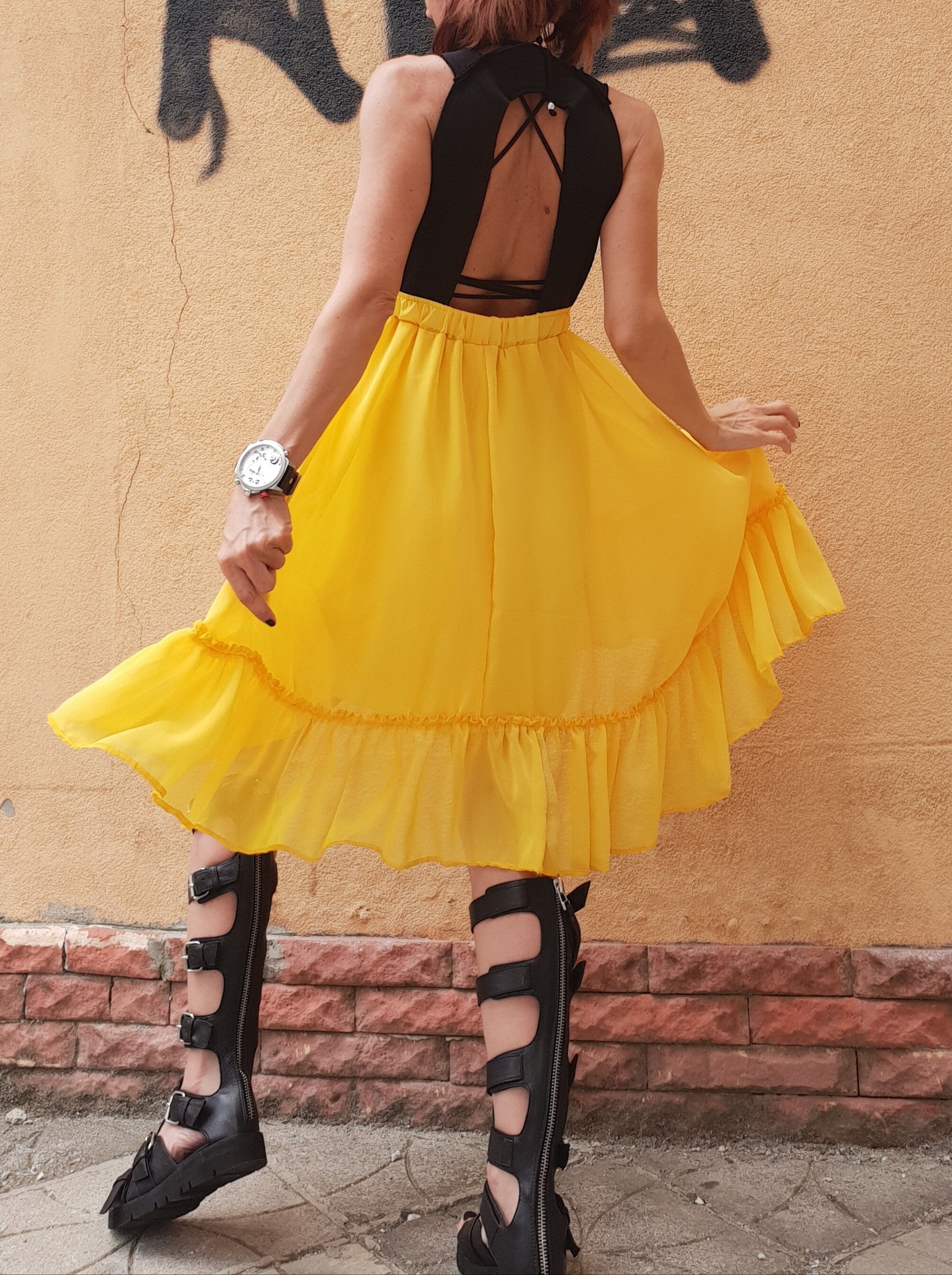 Extravagant Dress, Asymmetric Dress, Cotton with Chiffon, Plus Size Clothing, Tutu Dress, Sleeveless Dress, Cross Back Dress, Sexy Dress