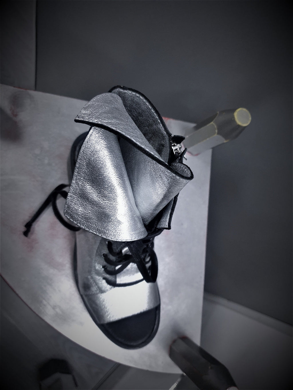 Silver Asymmetric Sandals, Extravagant Sandals, Steampunk Shoes, Gothic Sandals, Silver Leather Sandals, Handmade Shoes