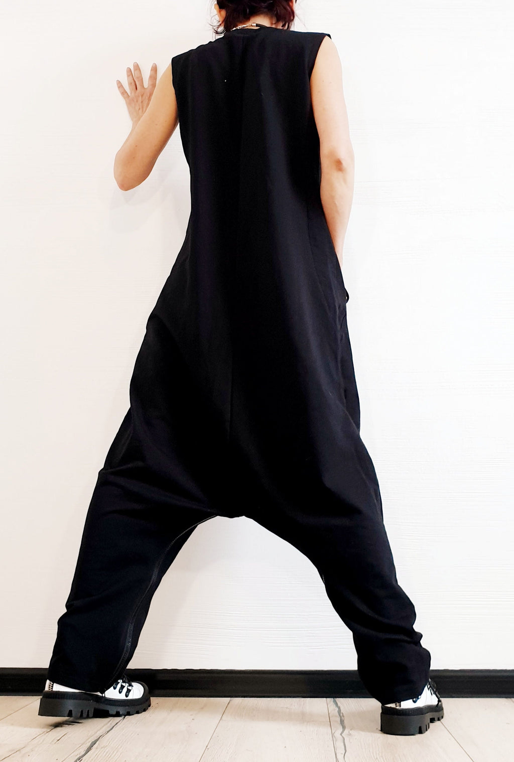 Black Harem Jumpsuit Dress, Asymmetric Loose Jumpsuit Dress, Extravagant Jumpsuit Dress, Plus Size Clothing, Women Overall