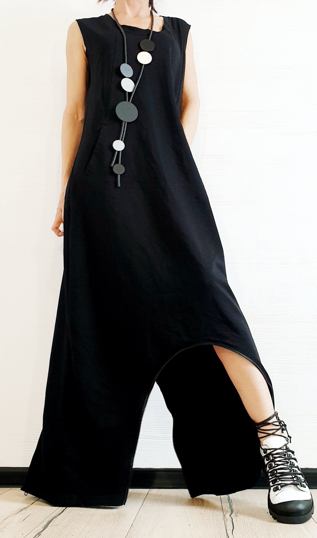 Black Harem Jumpsuit Dress, Asymmetric Loose Jumpsuit Dress, Extravagant Jumpsuit Dress, Plus Size Clothing, Women Overall