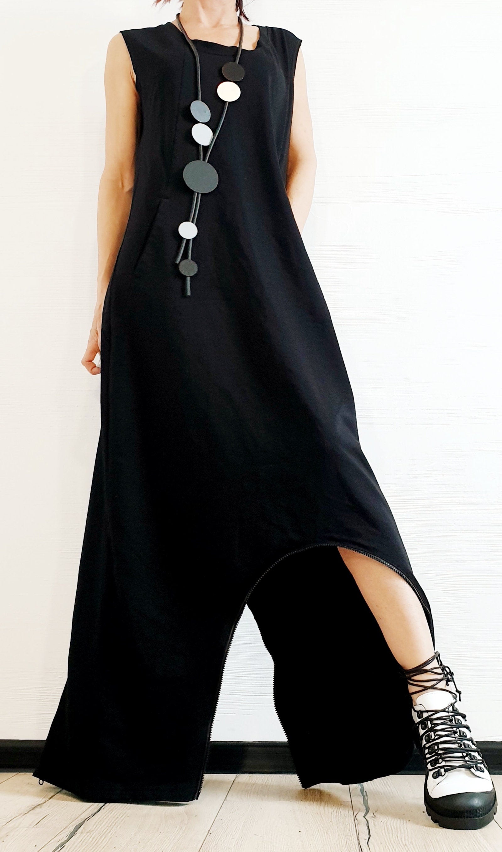 Black Harem Jumpsuit Dress, Asymmetric Loose Jumpsuit Dress, Extravagant Jumpsuit Dress, Plus Size Clothing, Women Overall