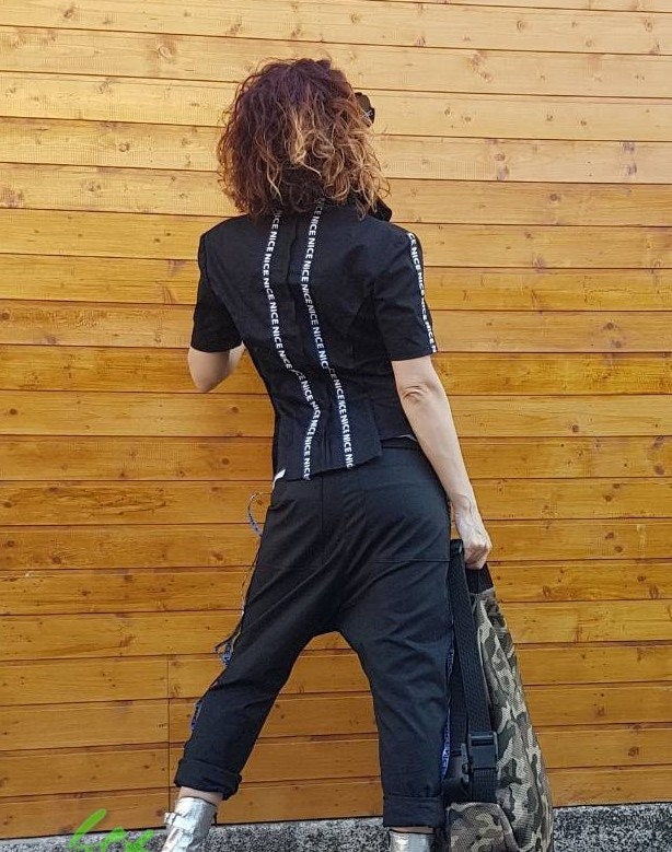 Extravagant Women Black Set, Women Harem Pants, Gothic Costume, Cocktail Women Set, Avant Garde Costume