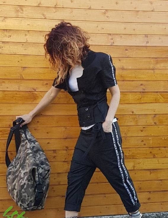 Extravagant Women Black Set, Women Harem Pants, Gothic Costume, Cocktail Women Set, Avant Garde Costume