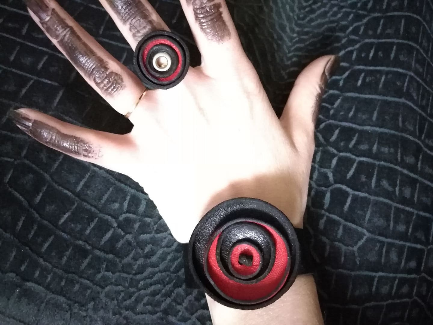 Red Leather Set, Bracelet Ring, Extravagant Leather Jewelry Set, HandMade Leather Jewelry SetChristmas gift for her