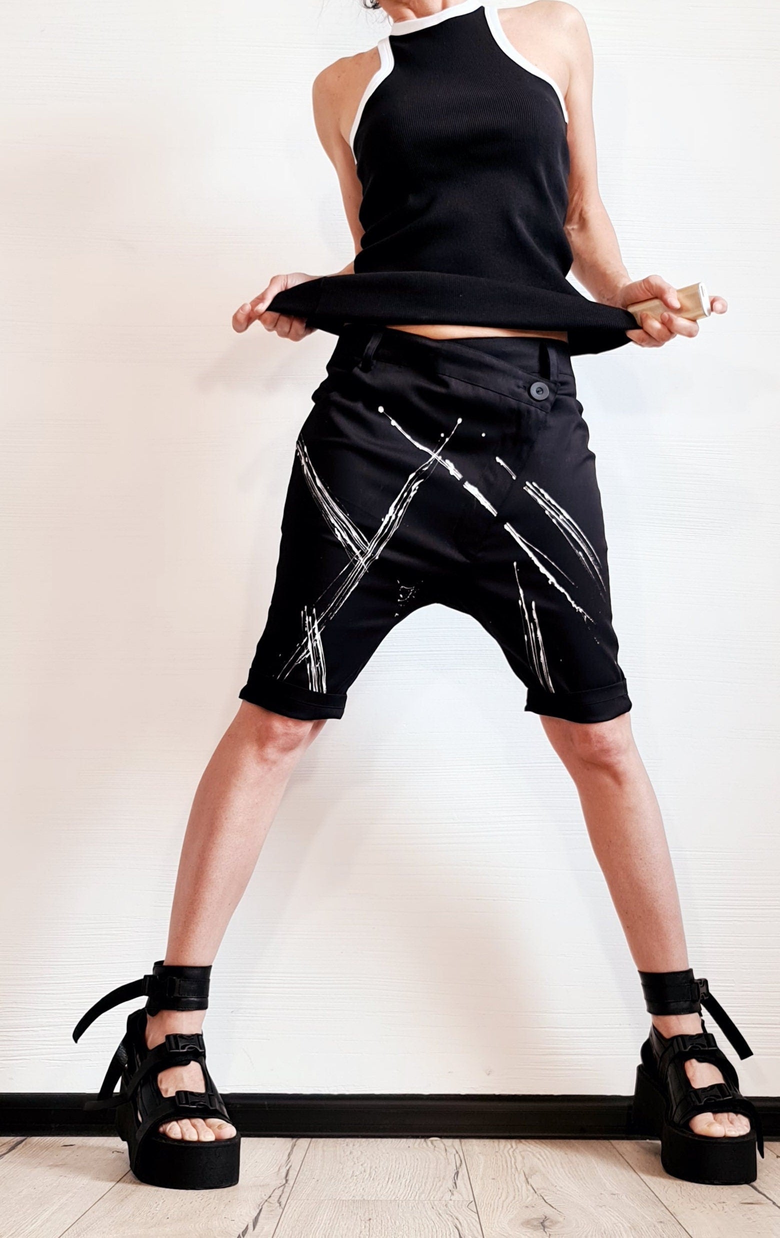 Loose Casual Pants, Extravagant Harem Pants, Women Pants, Baggy Pants, Short Black Pants, Casual Harem Trousers
