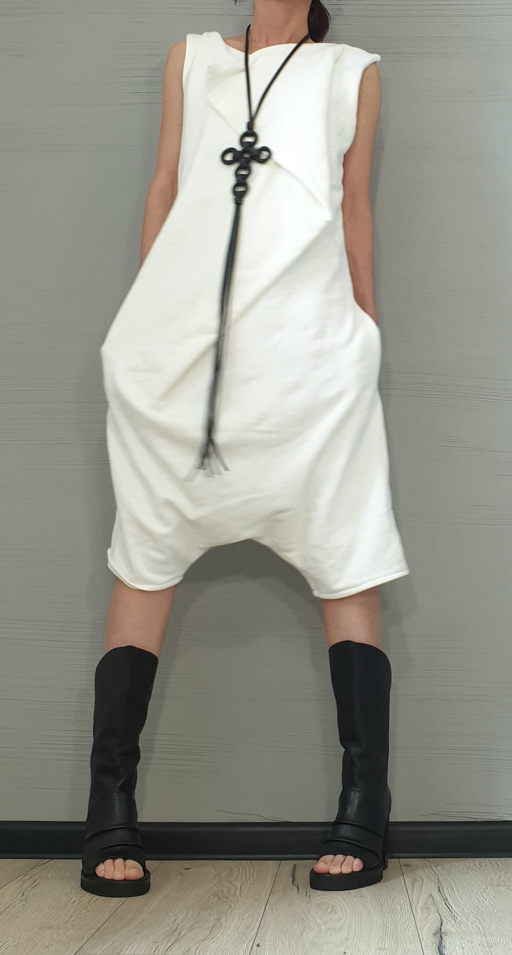 Asymmetric Harem Jumpsuit,Extravagant Cotton Loose Jumpsuit, Designer Jumpsuit, Short Women Overall, Open Back Jumpsuit, Gothic Jumpsuit