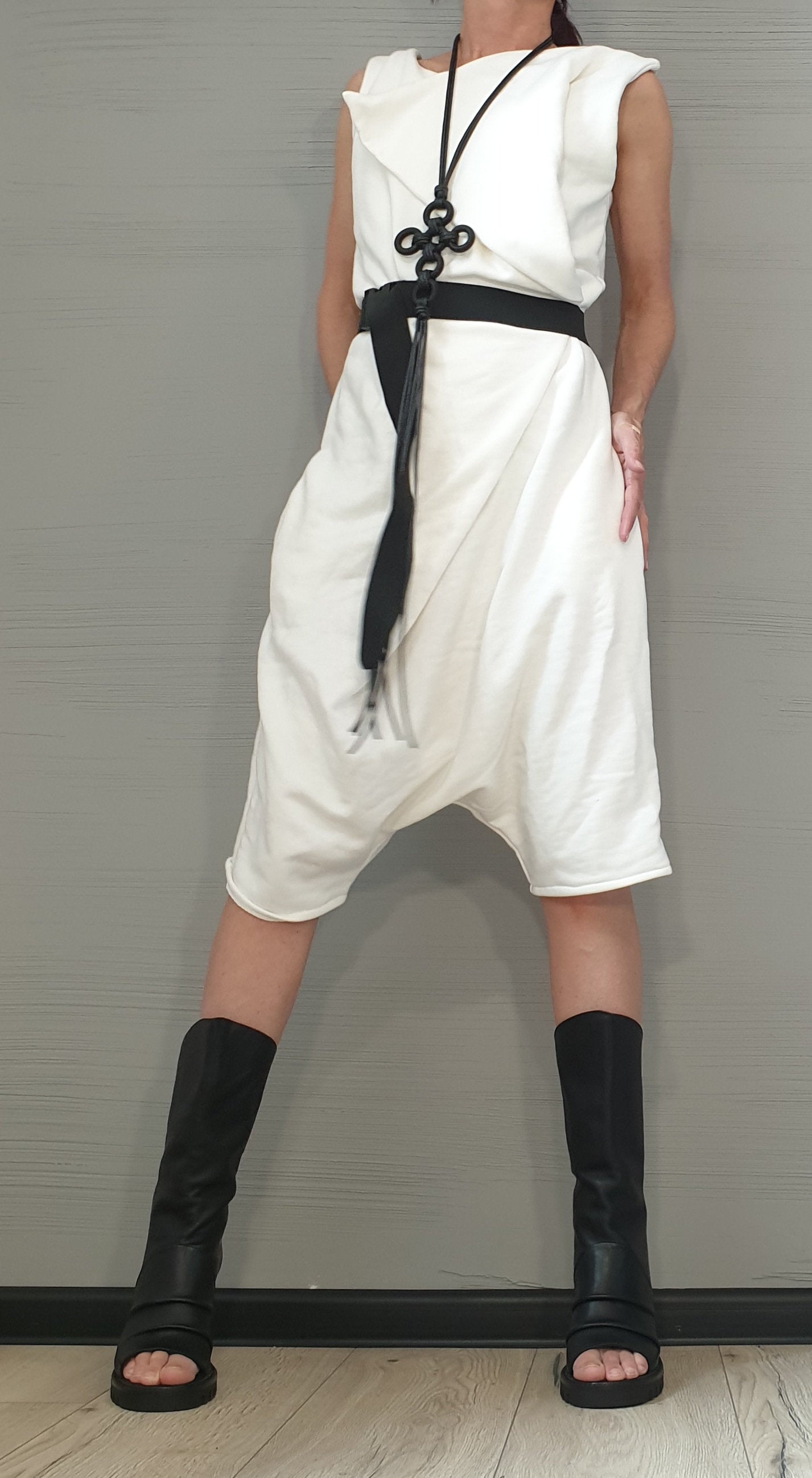 Asymmetric Harem Jumpsuit,Extravagant Cotton Loose Jumpsuit, Designer Jumpsuit, Short Women Overall, Open Back Jumpsuit, Gothic Jumpsuit