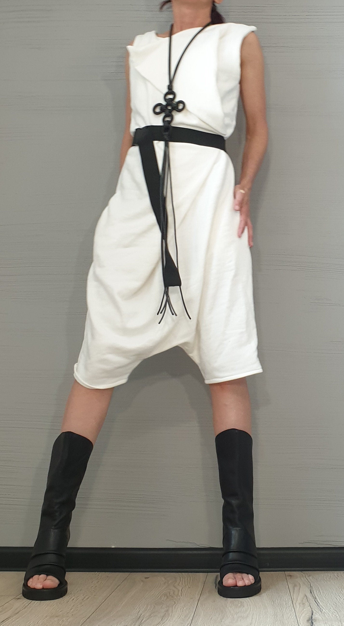 Asymmetric Harem Jumpsuit,Extravagant Cotton Loose Jumpsuit, Designer Jumpsuit, Short Women Overall, Open Back Jumpsuit, Gothic Jumpsuit