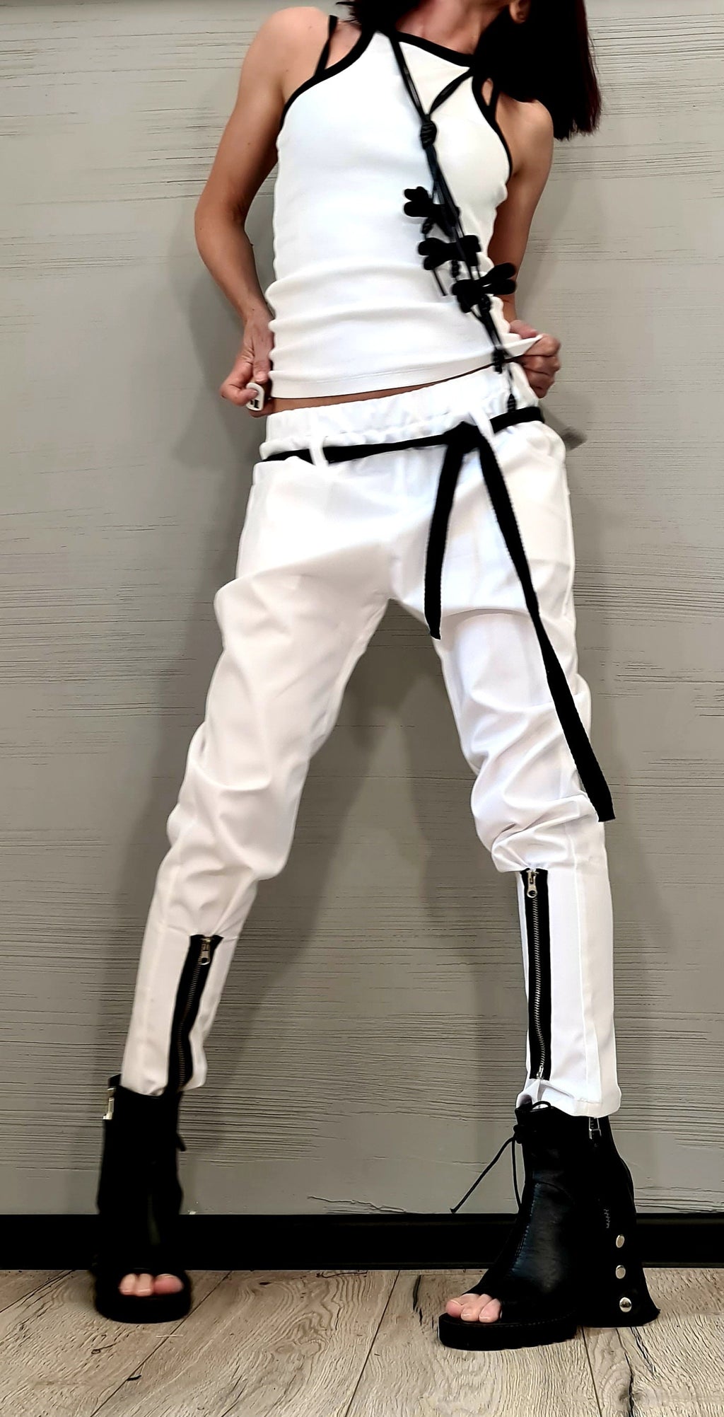 Extravagant Women Harem Pants, Tight Zipper Pants, Women Baggy Trousers, Harem Trousers, White Loose Pants, Gothic Pants