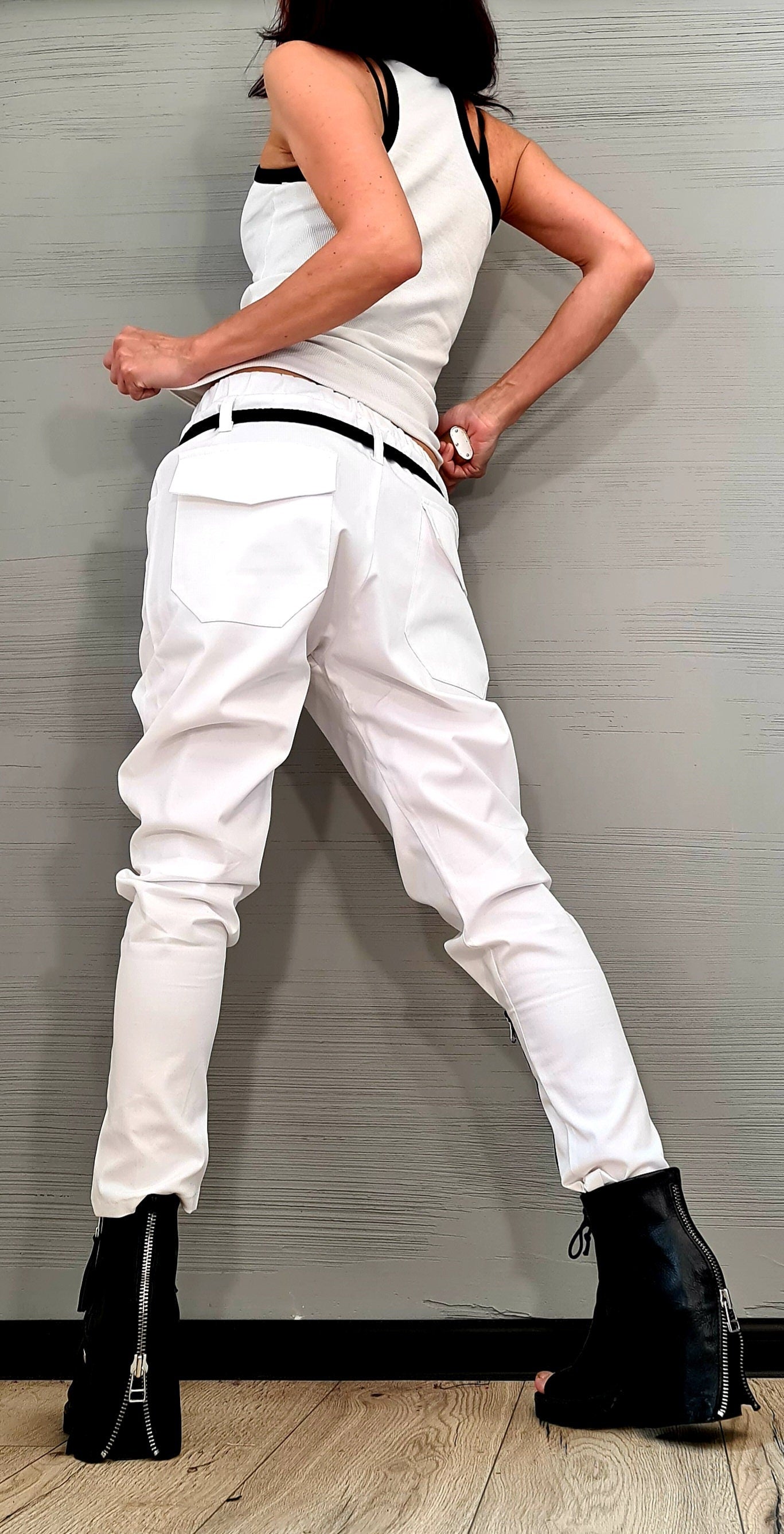 Extravagant Women Harem Pants, Tight Zipper Pants, Women Baggy Trousers, Harem Trousers, White Loose Pants, Gothic Pants