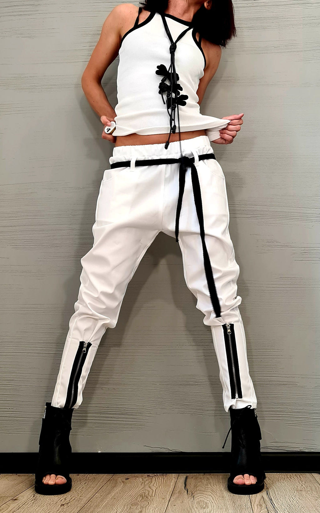 Extravagant Women Harem Pants, Tight Zipper Pants, Women Baggy Trousers, Harem Trousers, White Loose Pants, Gothic Pants