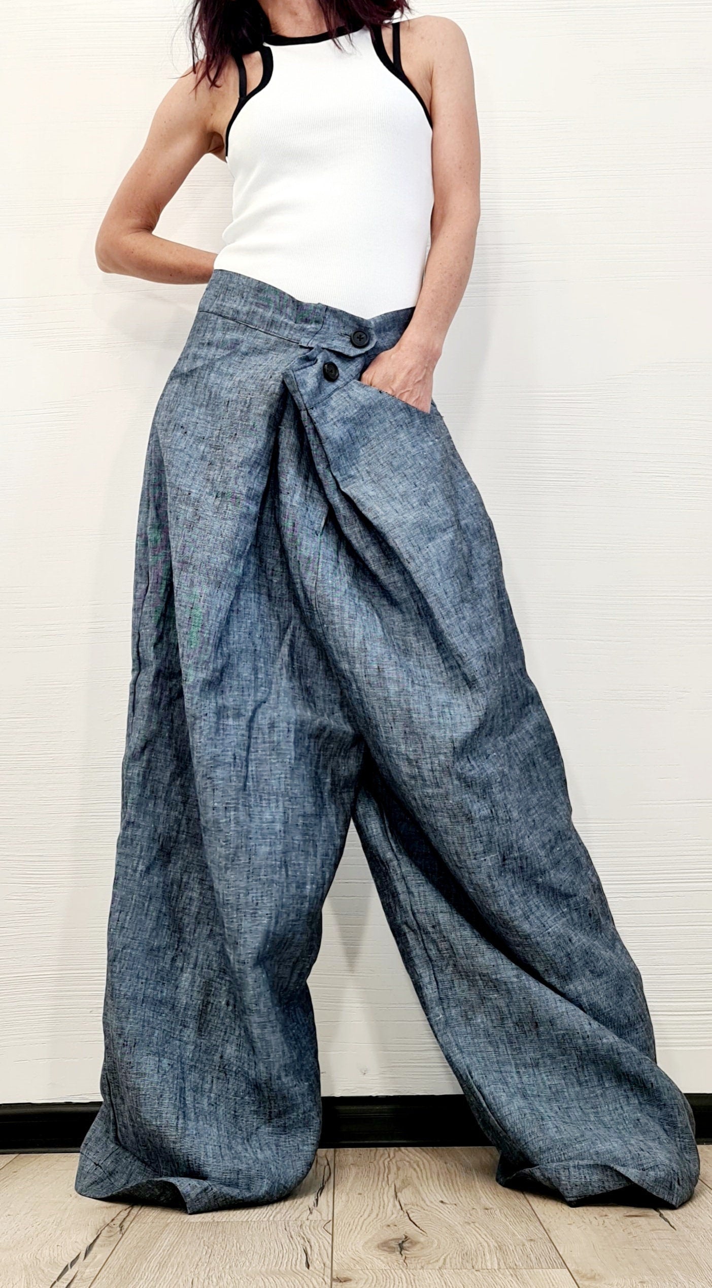 Avant Garde Linen Pants, Harem Pants Women, Drop Crotch Pants, Baggy Pants, Extravagant Pants, Loose Pants