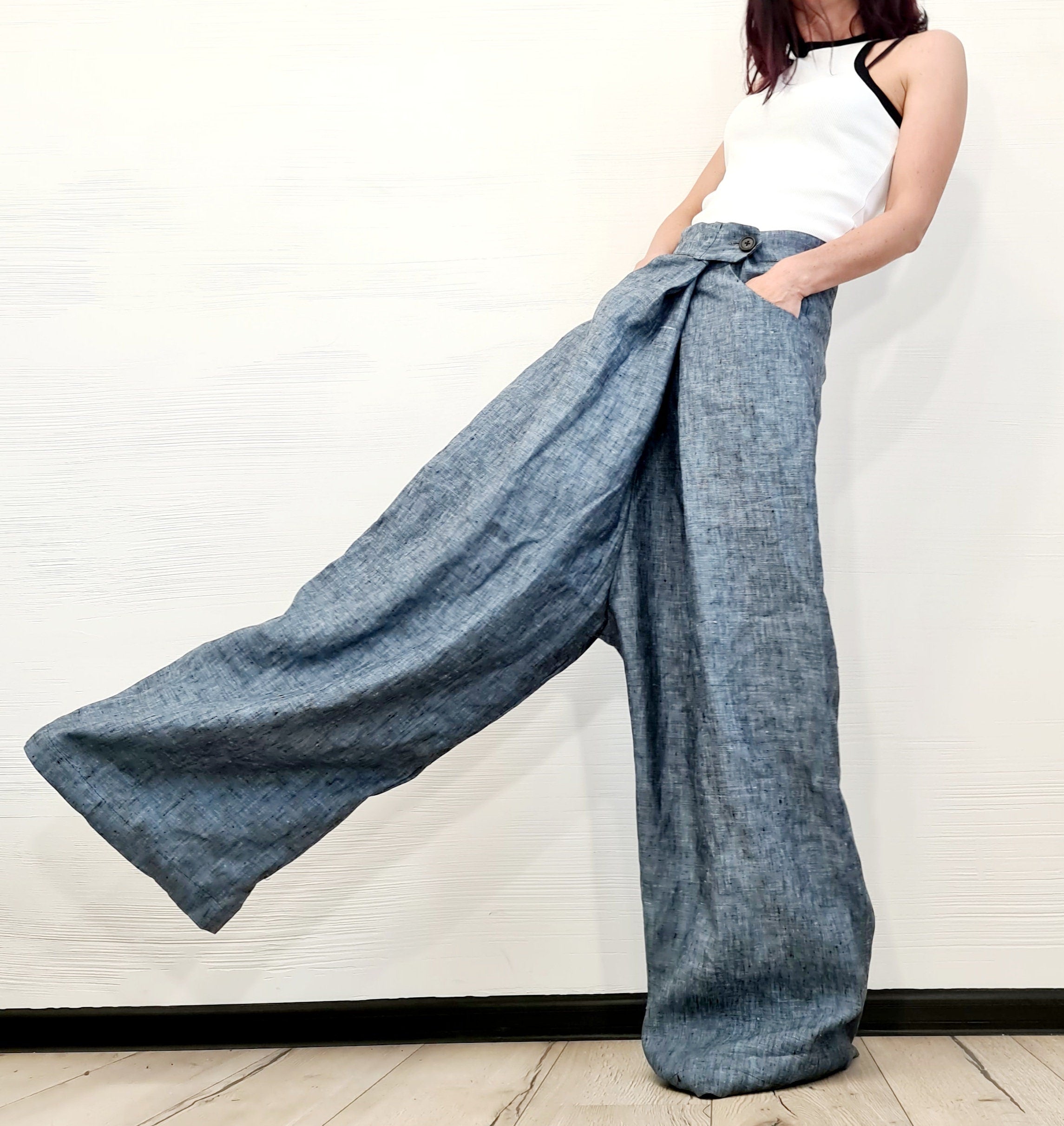 Avant Garde Linen Pants, Harem Pants Women, Drop Crotch Pants, Baggy Pants, Extravagant Pants, Loose Pants