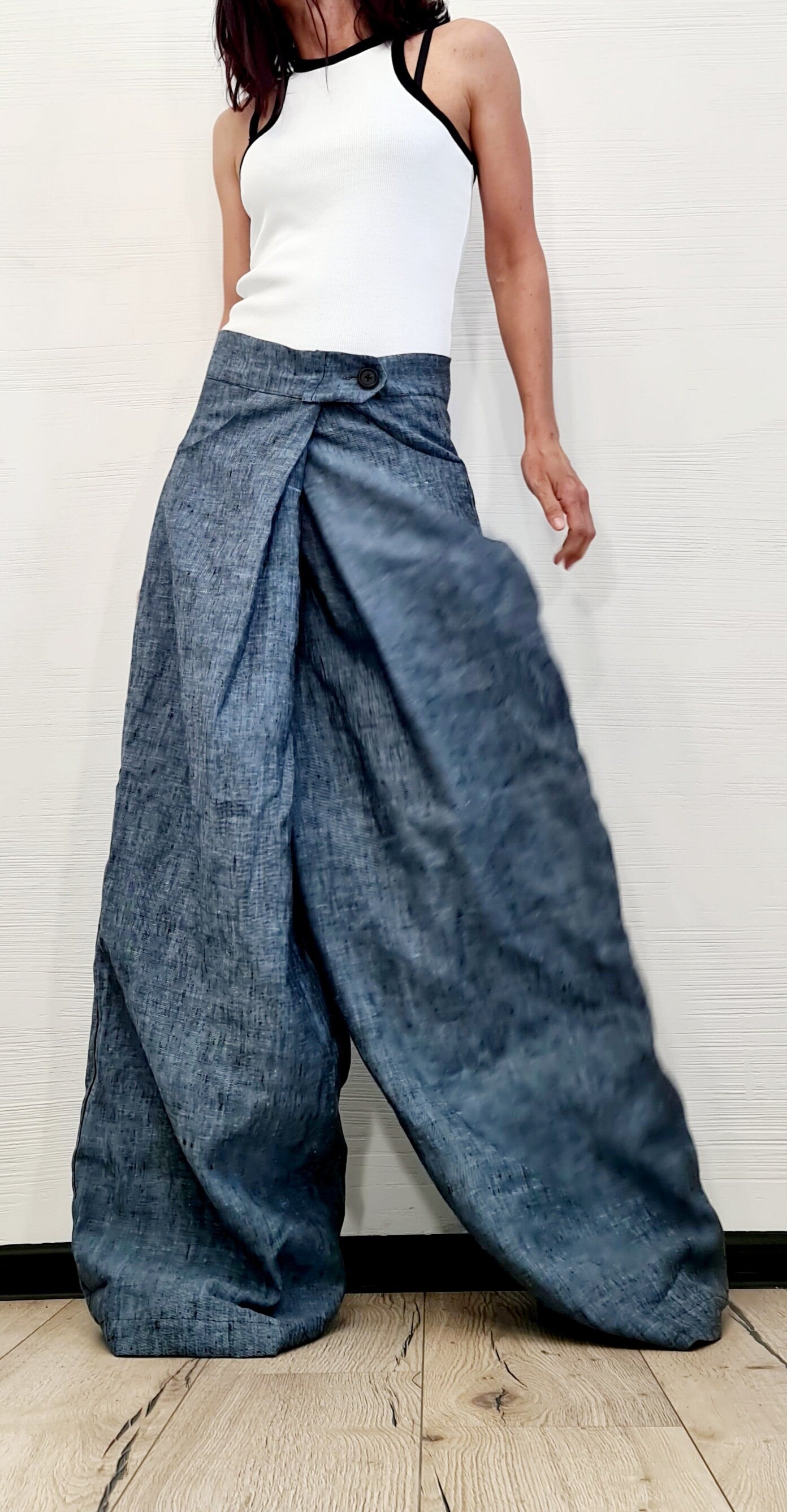Avant Garde Linen Pants, Harem Pants Women, Drop Crotch Pants, Baggy Pants, Extravagant Pants, Loose Pants