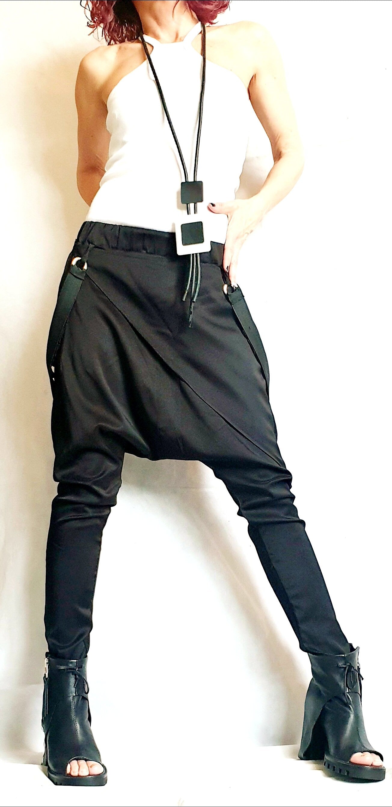 Avant Garde Black Pants, Harem Pants Women, Drop Crotch Pants, Extravagant Pants, Asymmetric Pants