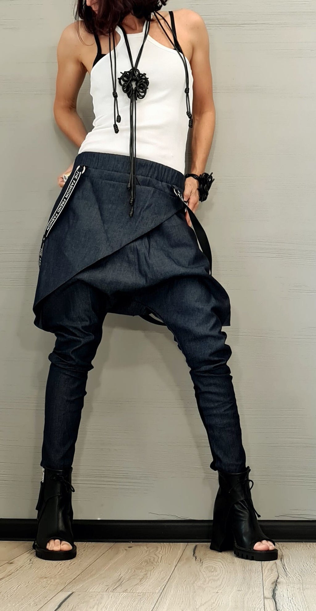 Extravagant Denim Pants, Avant Garde Pants, Harem Pants Women, Drop Crotch Pants, Asymmetric Casual Pants