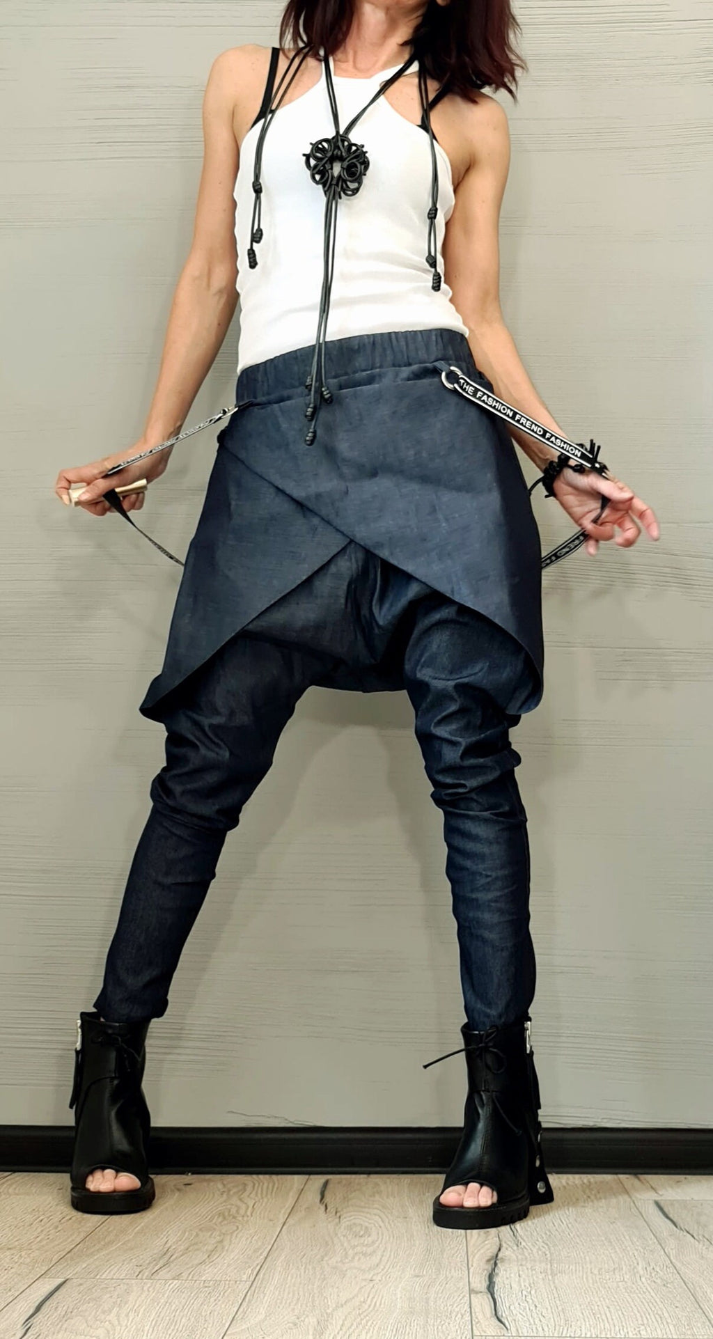 Extravagant Denim Pants, Avant Garde Pants, Harem Pants Women, Drop Crotch Pants, Asymmetric Casual Pants