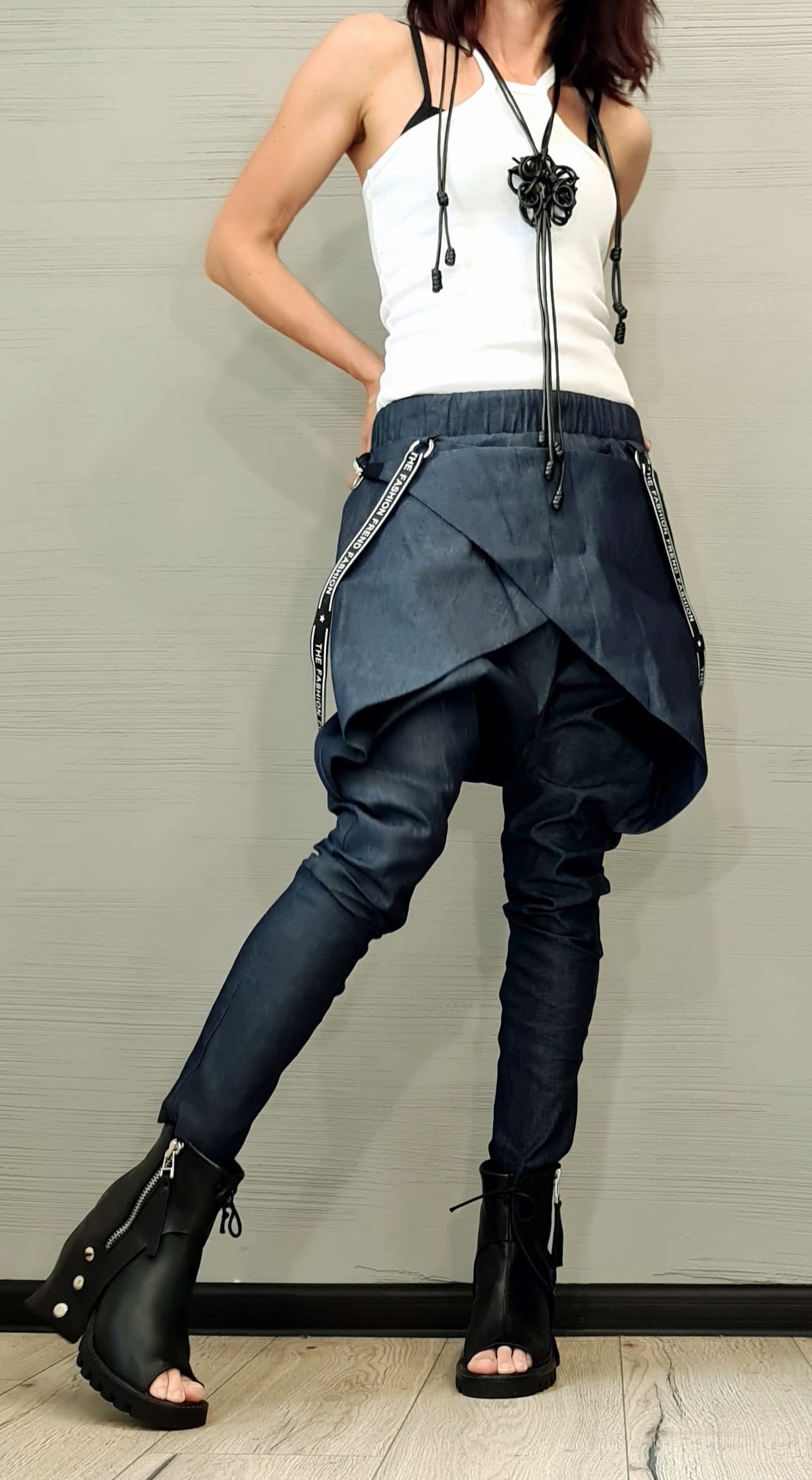 Extravagant Denim Pants, Avant Garde Pants, Harem Pants Women, Drop Crotch Pants, Asymmetric Casual Pants