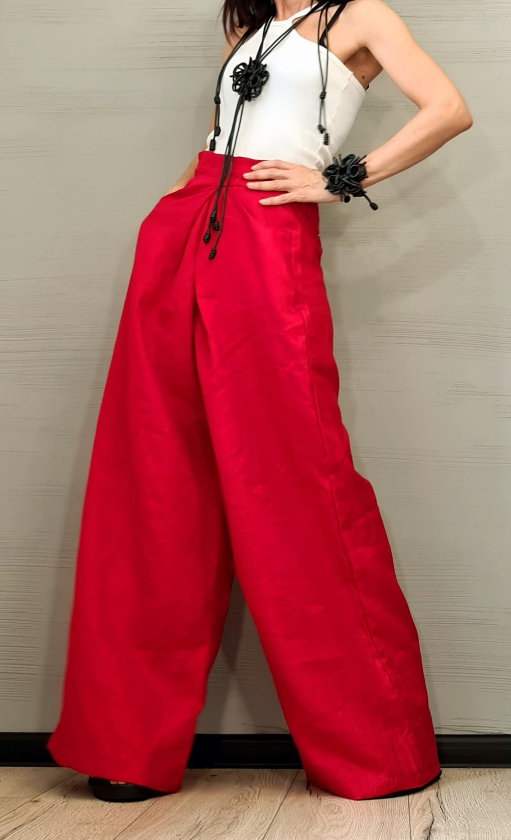 Linen Pants Women – High Waist Loose Fit Trousers, Casual Summer Wide Leg Pants, Natural Flax, Comfortable Minimalist Outfit