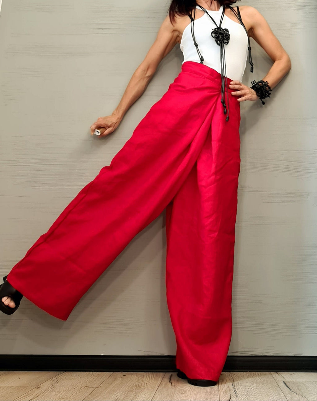 Linen Pants Women – High Waist Loose Fit Trousers, Casual Summer Wide Leg Pants, Natural Flax, Comfortable Minimalist Outfit