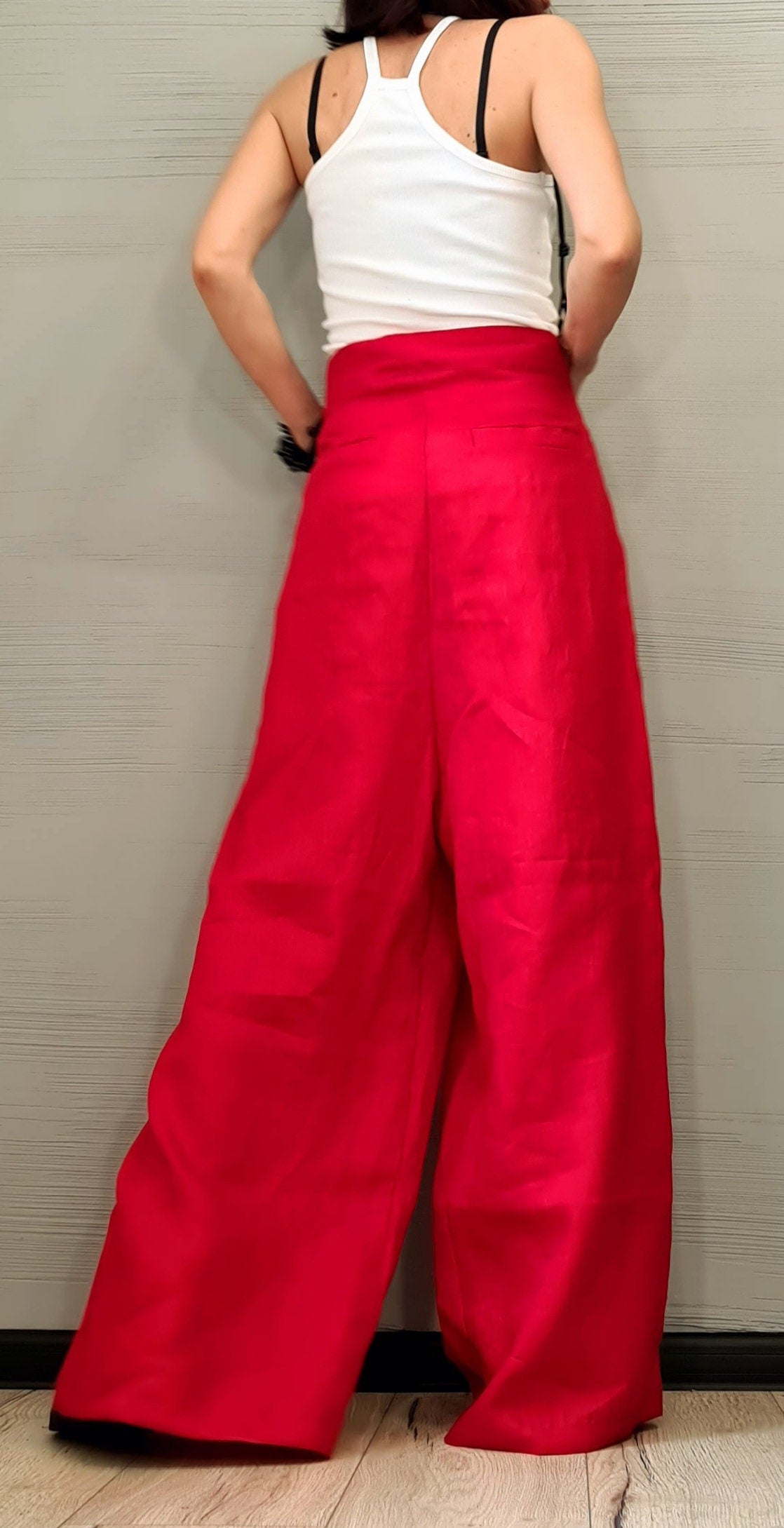 Linen Pants Women – High Waist Loose Fit Trousers, Casual Summer Wide Leg Pants, Natural Flax, Comfortable Minimalist Outfit