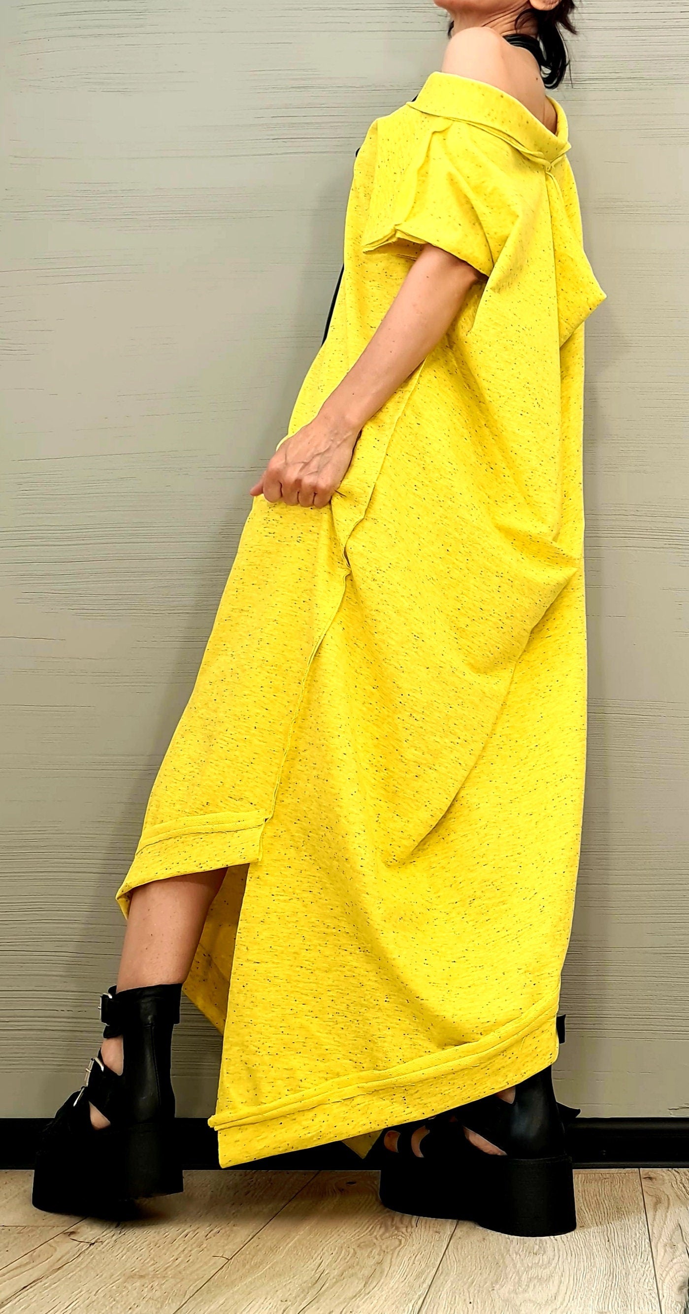 Extravagant Long Dress, Loose Maxi Dress Tunic, Plus Size Clothing, Oversize Dress, Asymmetric Dress, One Shoulder Dress, Cotton Tunic