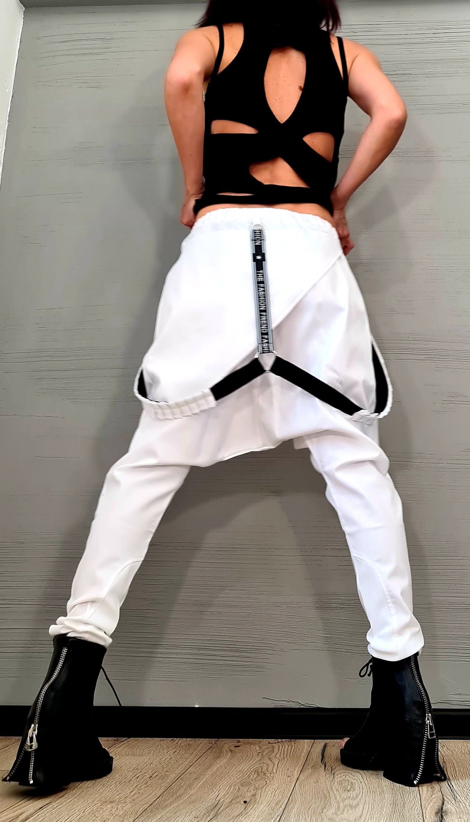 Avant Garde Pants, White Harem Pants Women, Drop Crotch Pants, Extravagant Pants, Casual Pants, Urban Pants