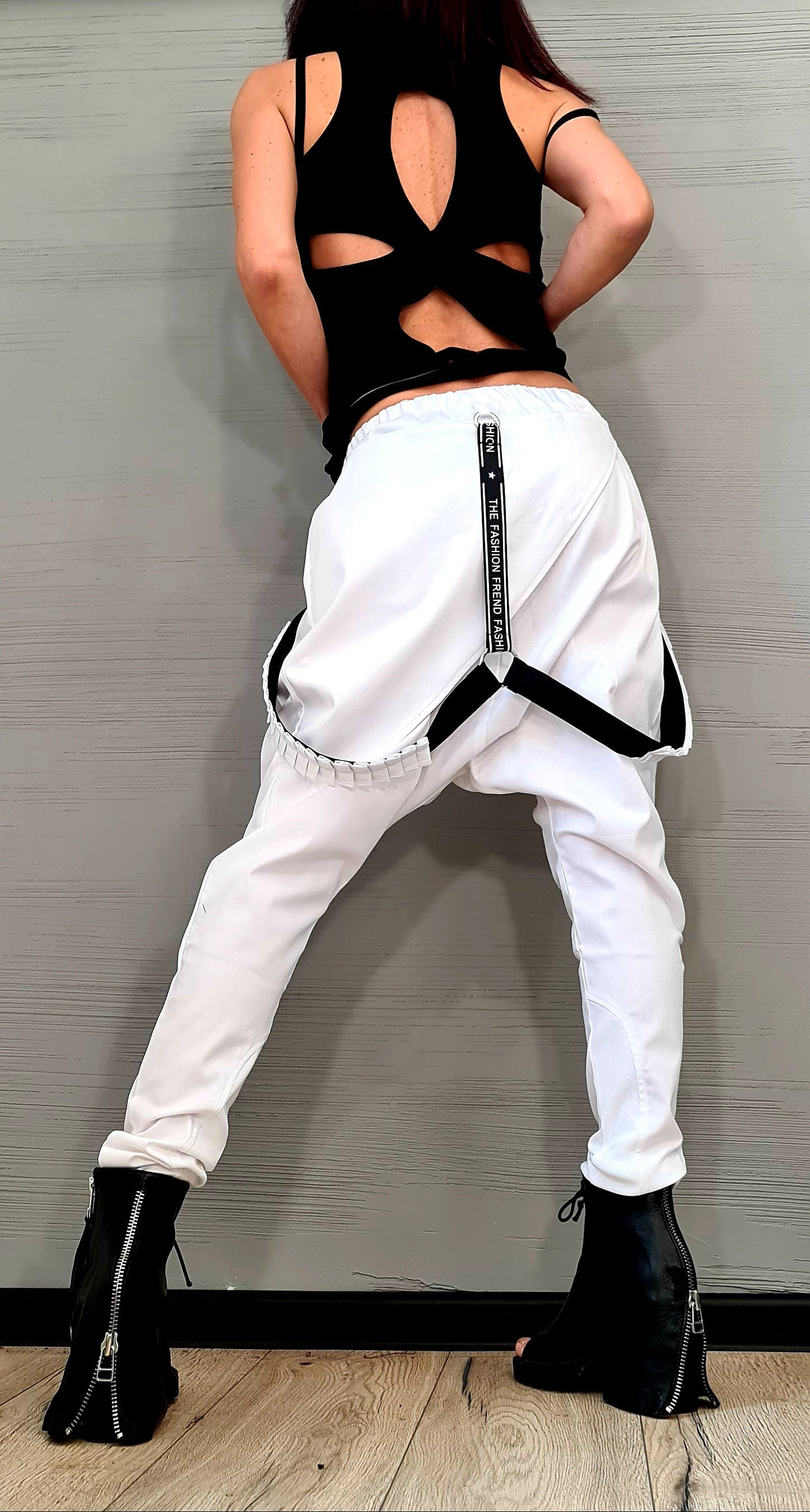 Avant Garde Pants, White Harem Pants Women, Drop Crotch Pants, Extravagant Pants, Casual Pants, Urban Pants