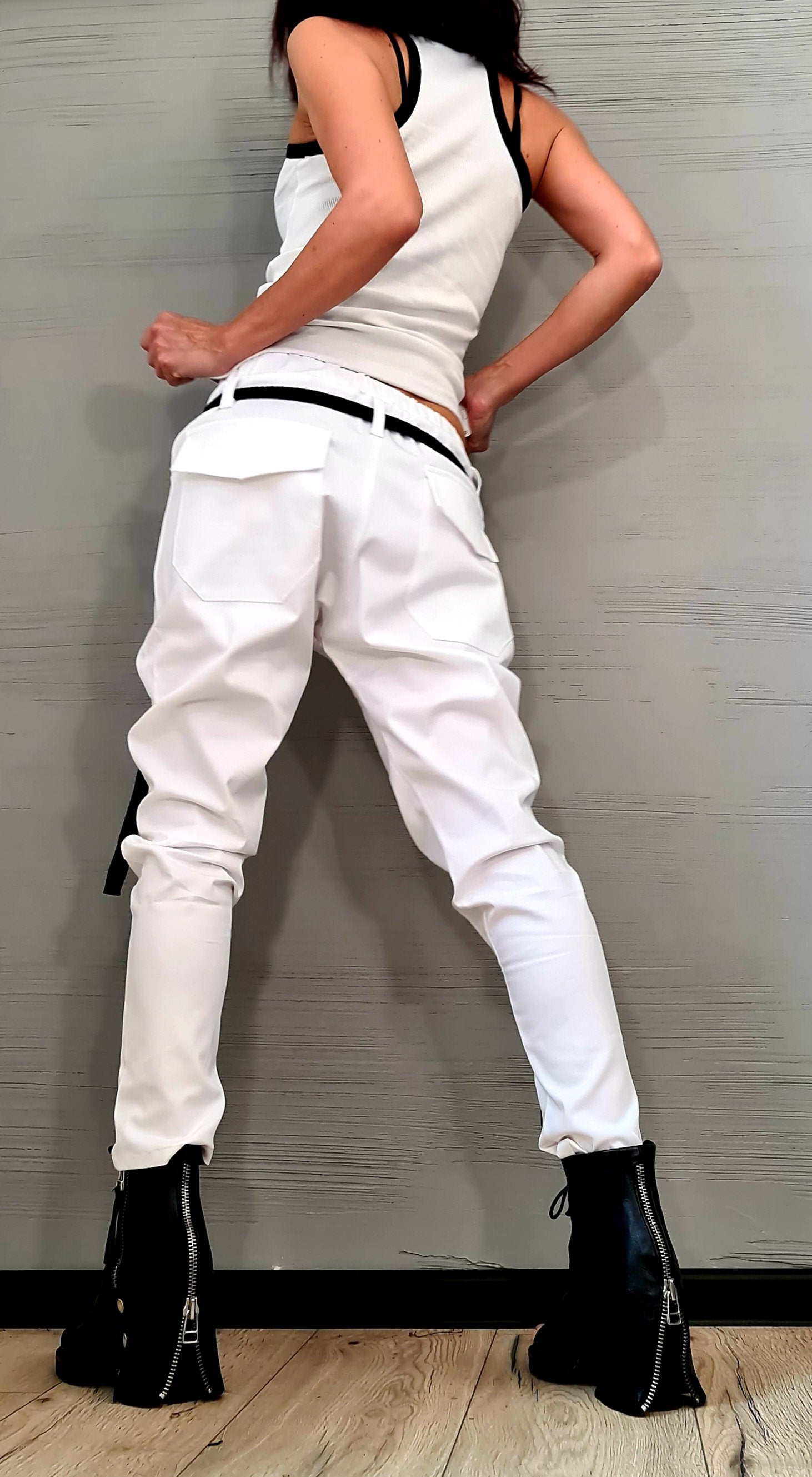 Extravagant Women Harem Pants, Tight Zipper Pants, Women Baggy Trousers, Harem Trousers, White Loose Pants, Gothic Pants