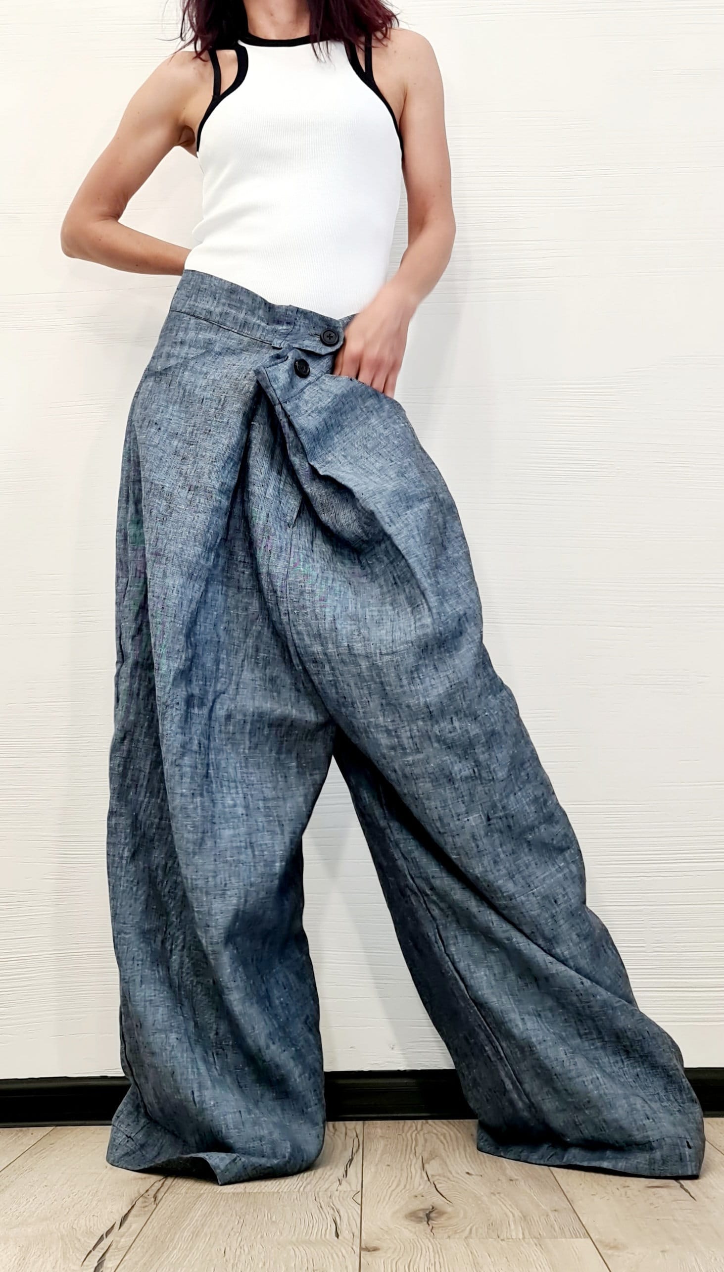 Avant Garde Linen Pants, Harem Pants Women, Drop Crotch Pants, Baggy Pants, Extravagant Pants, Loose Pants