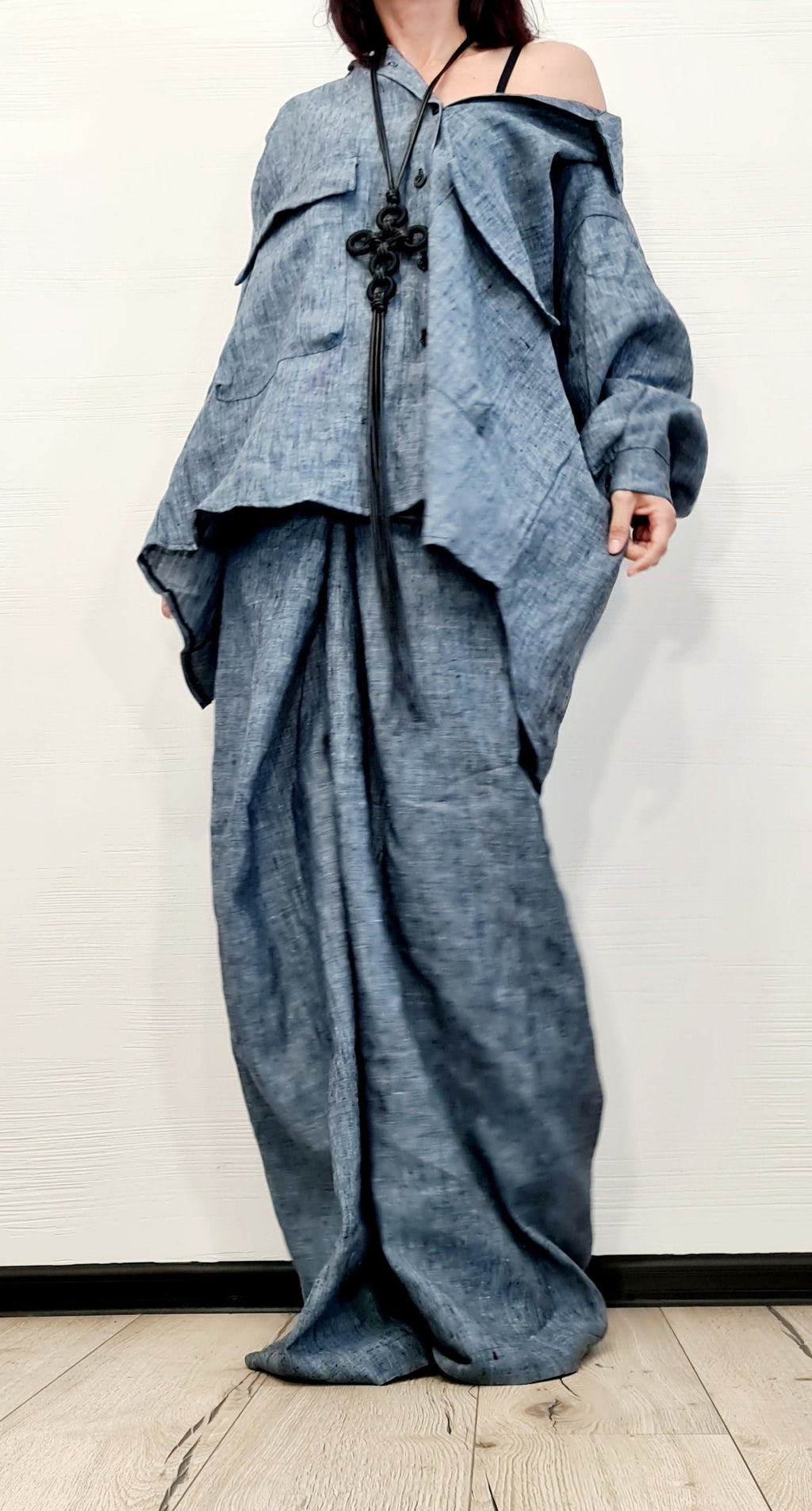 Extravagant Linen Women Set, Sexy Open Back Shirt, Women Harem Pants, Loose Linen Pants Shirts, Asymmetric Women set